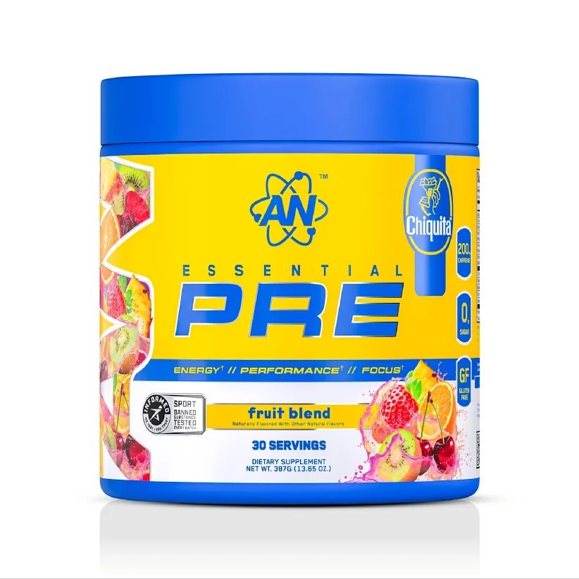 AN Supps Essential PRE Workout Powder Fruit Blend, 200mg Caffeine, No Sugar, Veg