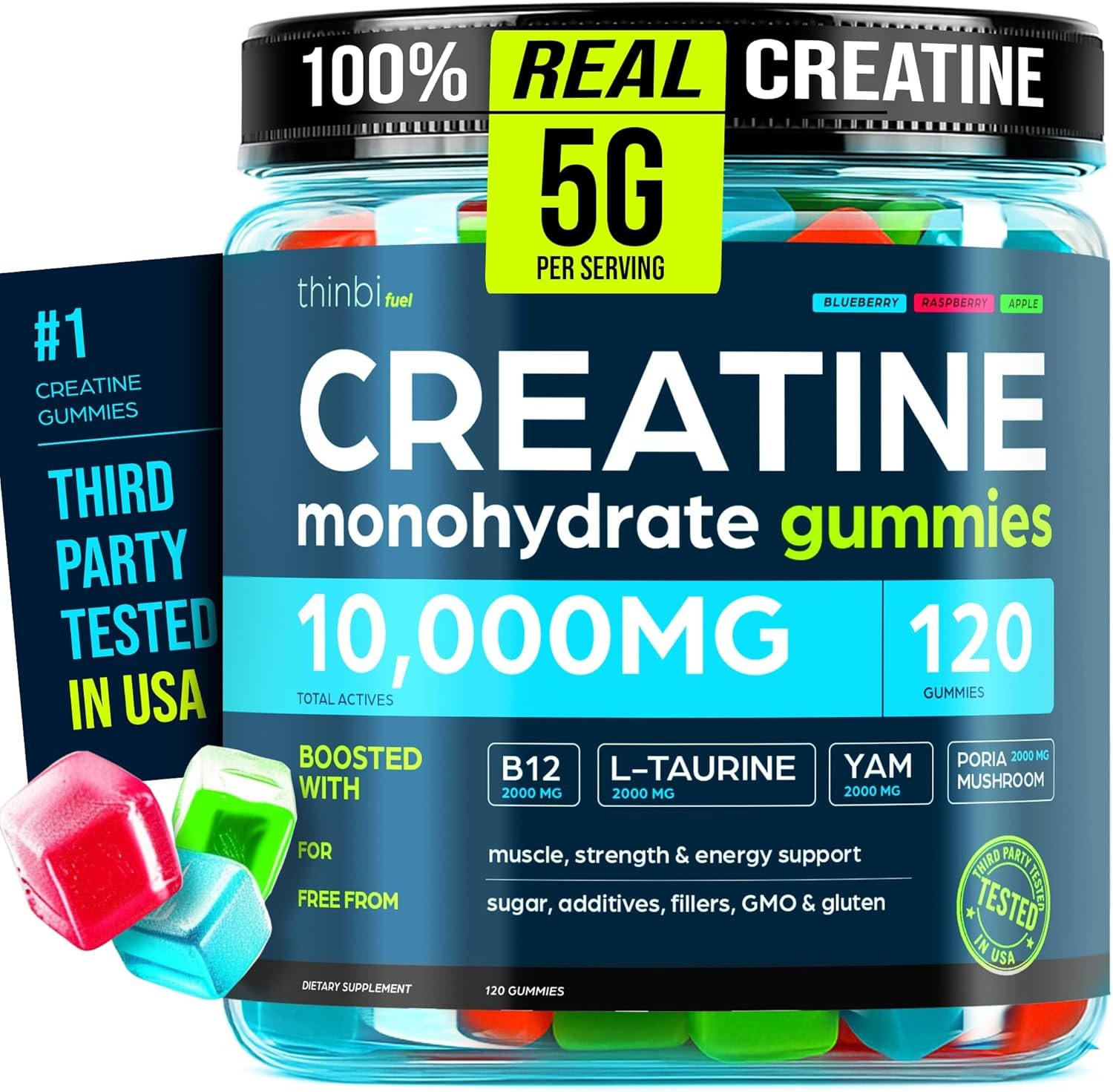 Thinbi Creatine Gummies Monohydrate Complex for Men&Women -120 Gummies Advanced