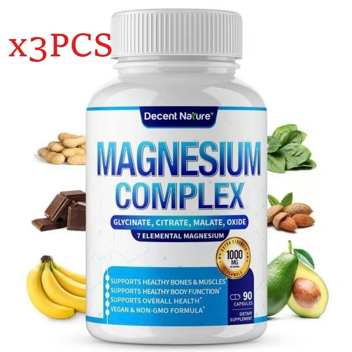 NEW LUXRY Decent Nature Magnesium Complex1000mg-7Elemental Magnesium Capsules