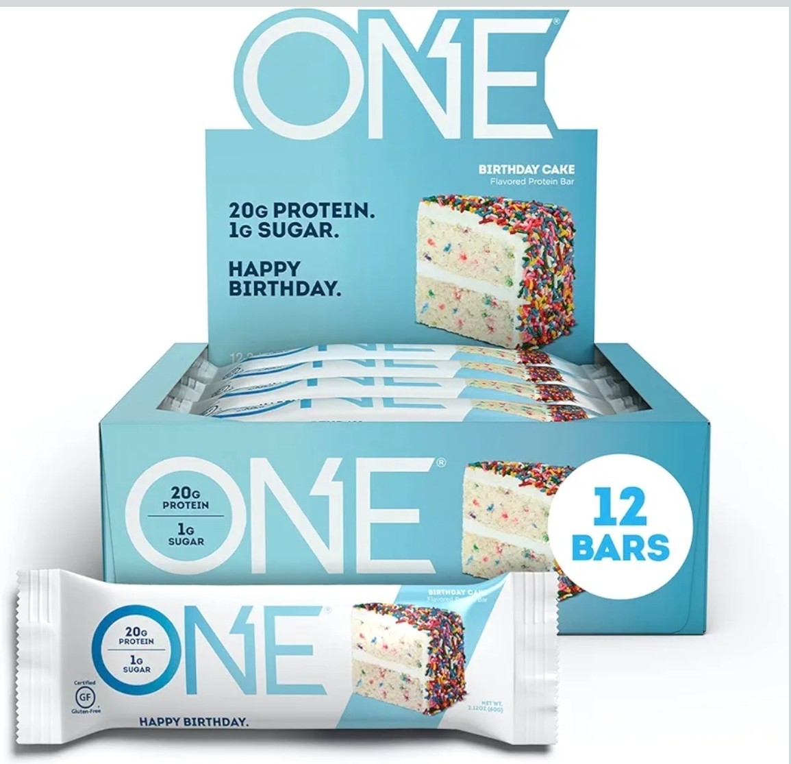 ONE Protein Bars, Birthday Cake, Gluten Free Protein Bars with 20g Protein 12 Ct
