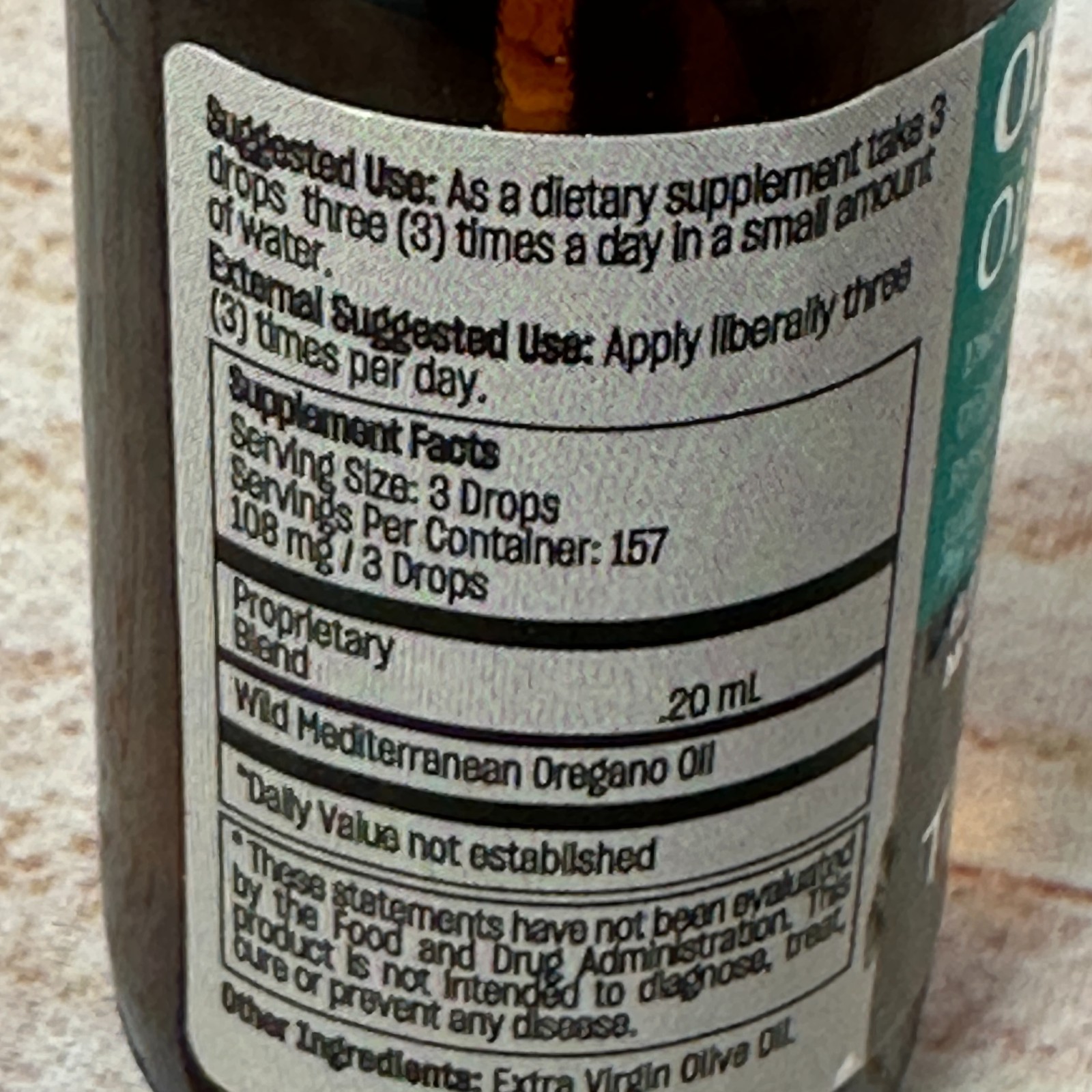Talya Oregano Oil Digestive Respiratory Immune Support 20 ml 0.67 oz 10/2027