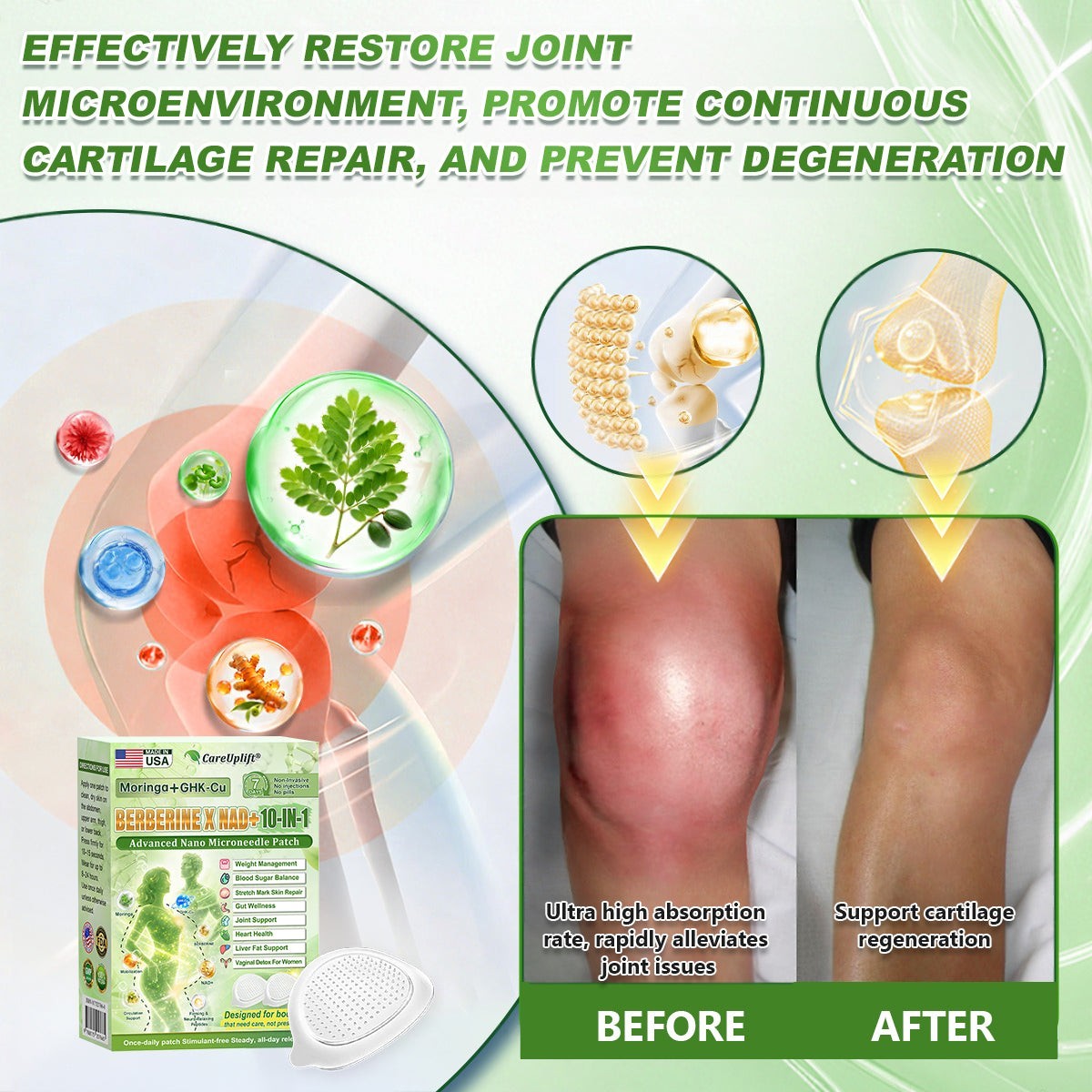 CareUplift Berberine X NAD+ 10-in-1 Nano Microneedle Patches for Weight