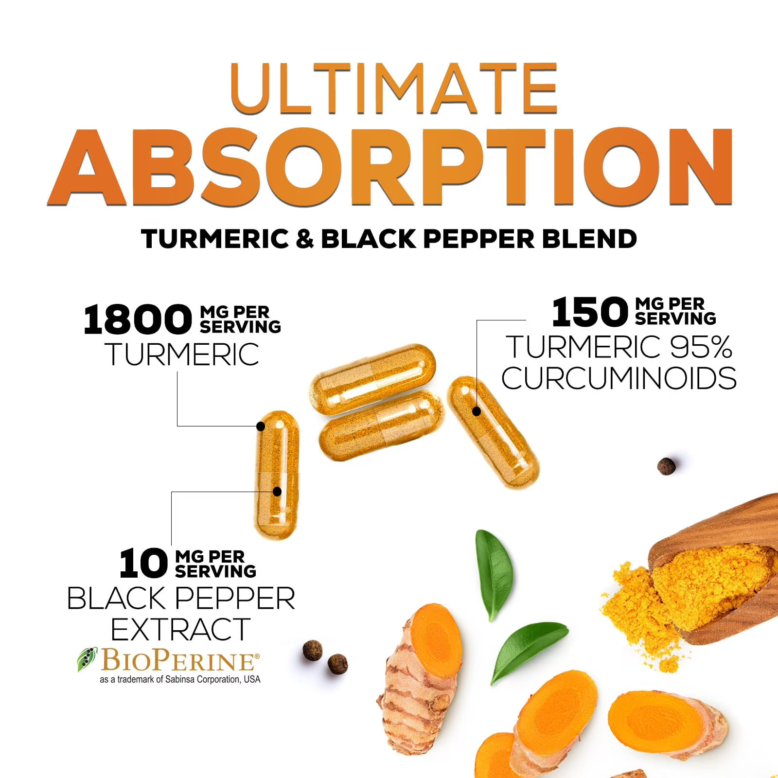 Turmeric Curcumin Supplement 95% Curcuminoids with BioPerine 240 Capsules