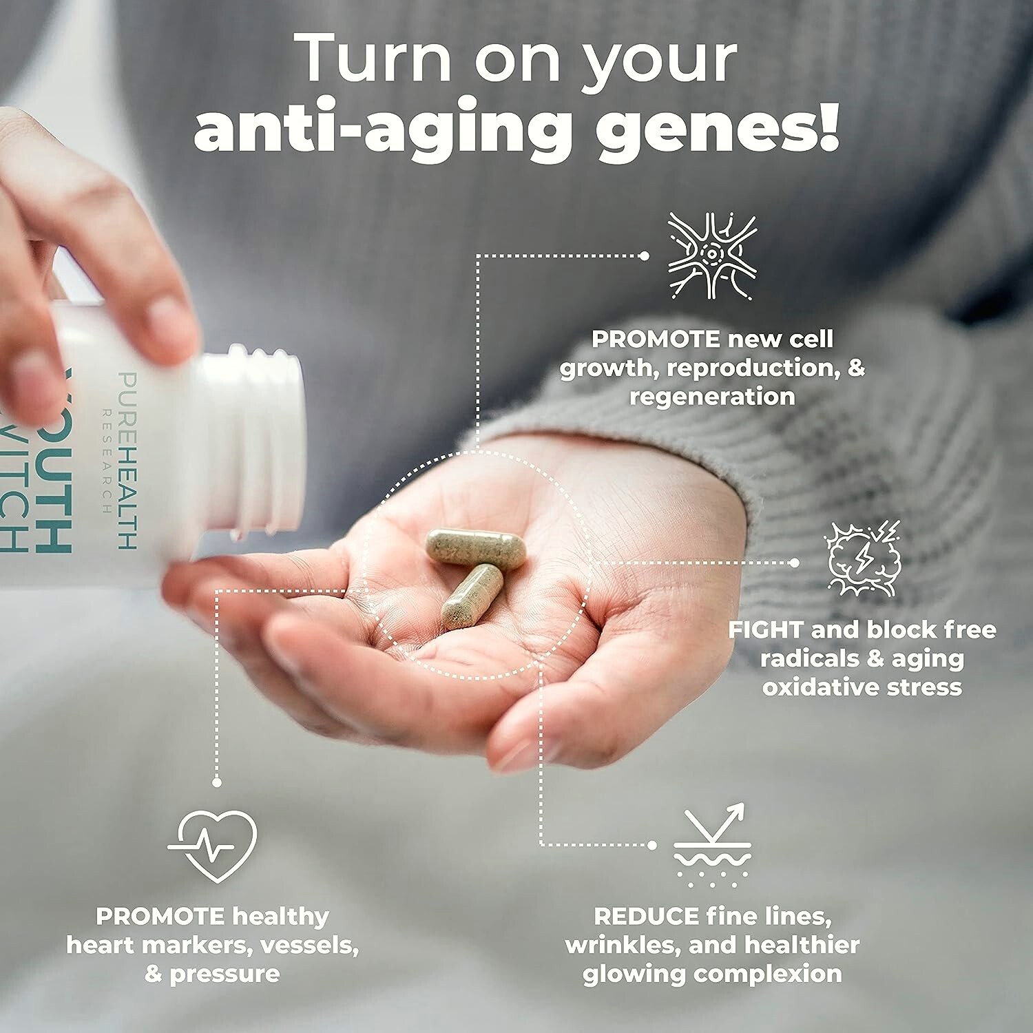 Youth Switch Anti Aging Supplement with Ashwagandha Extract, PureHealth Research