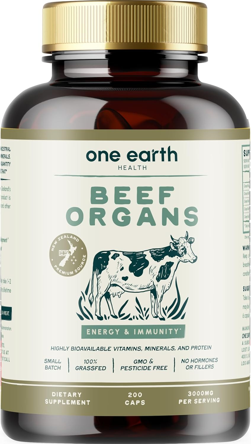 New Zealand 100% Grass Fed Beef Organs – (200 Count, 3,000Mg Serving) Liver, Hea