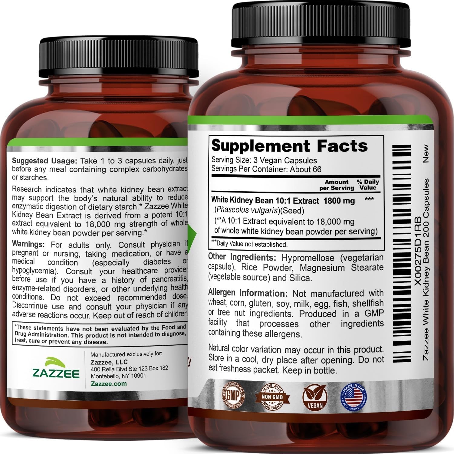 White Kidney Bean 10:1 Extract, 1800 mg per Serving, 200 Capsules, 2+ Suppl…