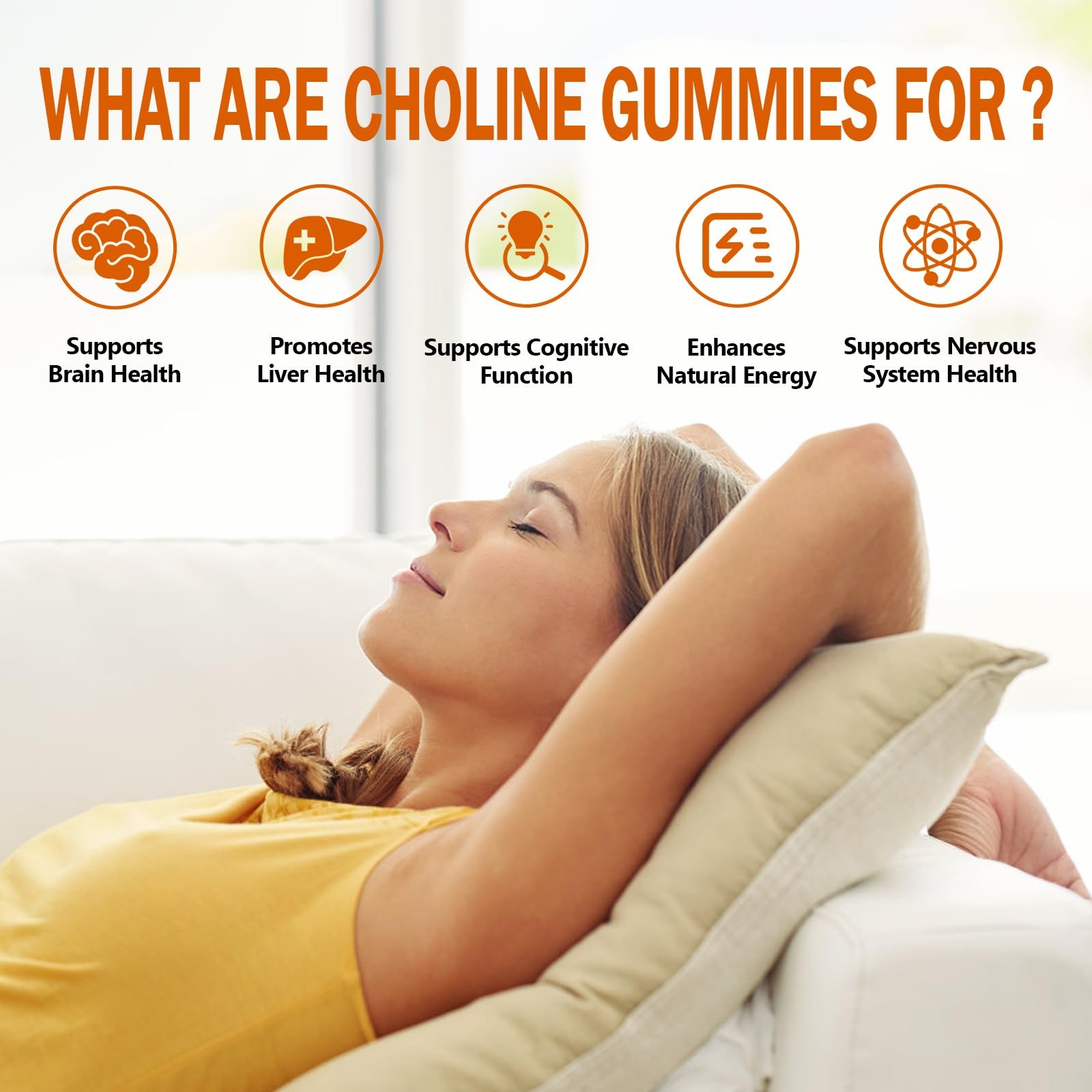 HFELIZ Choline Supplement Gummies Sugar Free, 500mg 60 Count (Pack of 1)