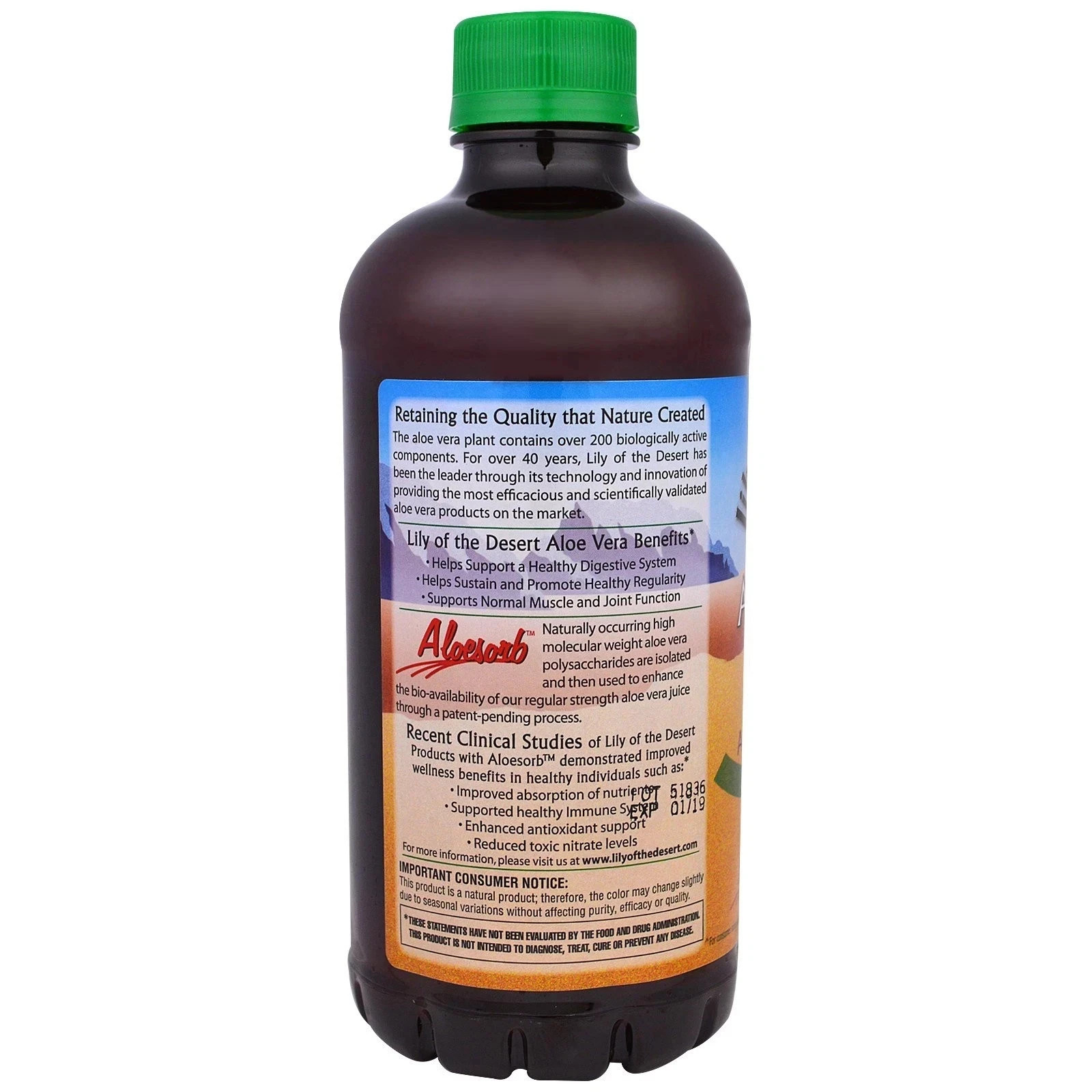 Lily of the Desert Aloe Vera Gel Whole Leaf (Filtered) 32 fl. oz Each (Pack of 6