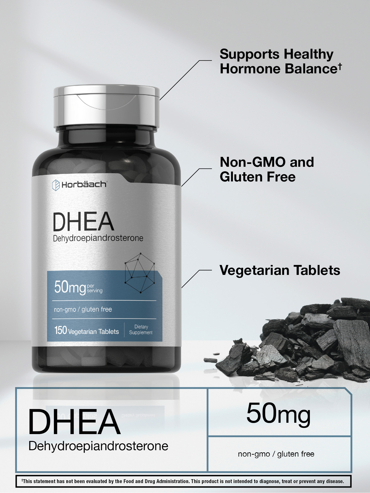 DHEA 50mg | 150 Capsules | Non-GMO, Gluten Free Supplement | by Horbaach