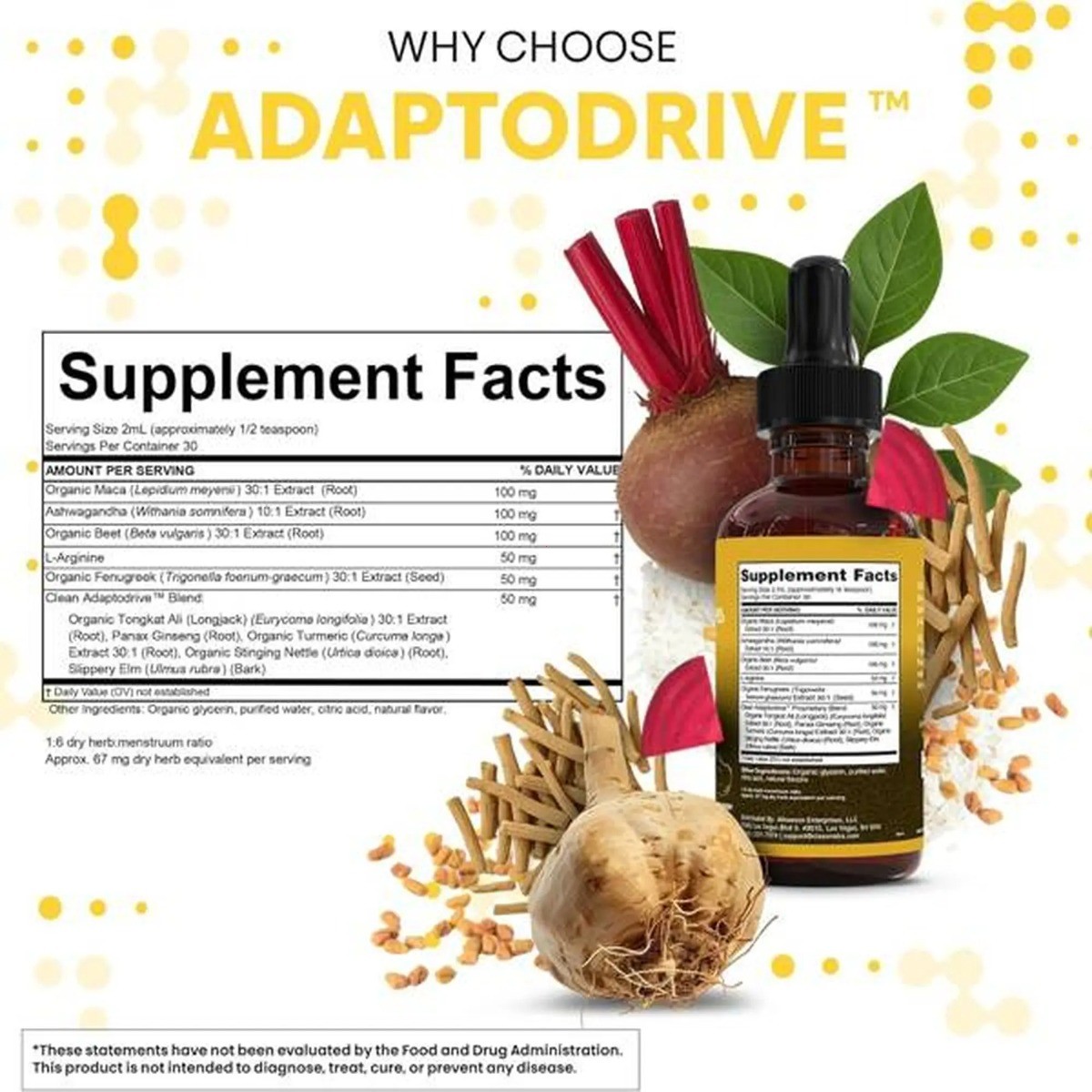 Clean Nutra AdaptoDrive Liquid Drops Maca Ashwagandha Energy Hormone Support 2oz
