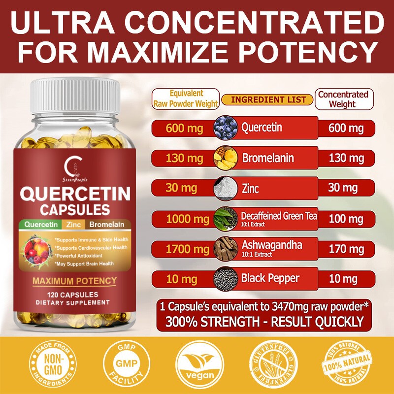 Quercetin 1000mg With Bromelain – Natural Immune supplement, 120-600 Capsules