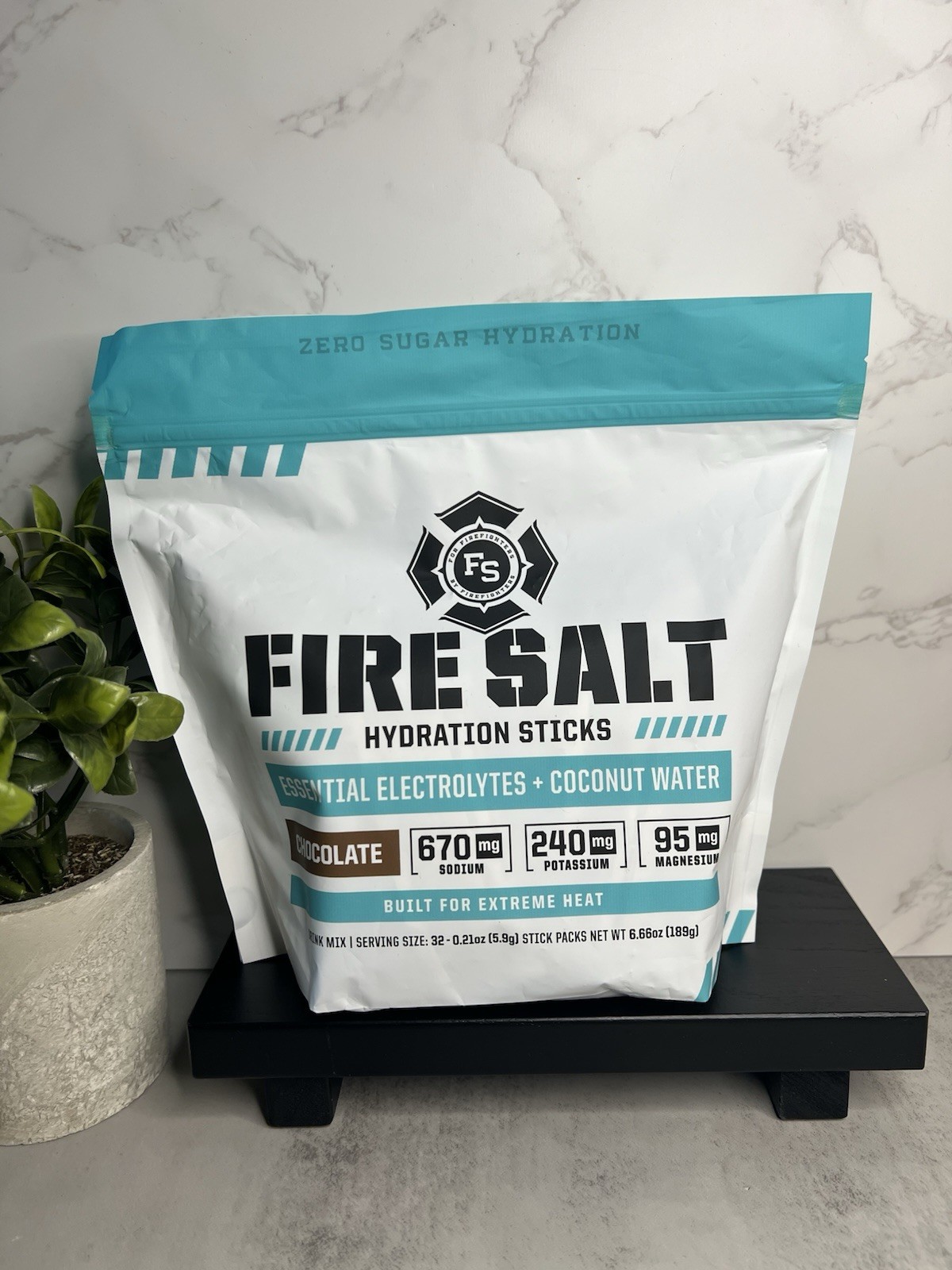 Fire Salt Chocolate Electrolyte Powder Sticks Zero Sugar Keto Paleo Vegan 32ct