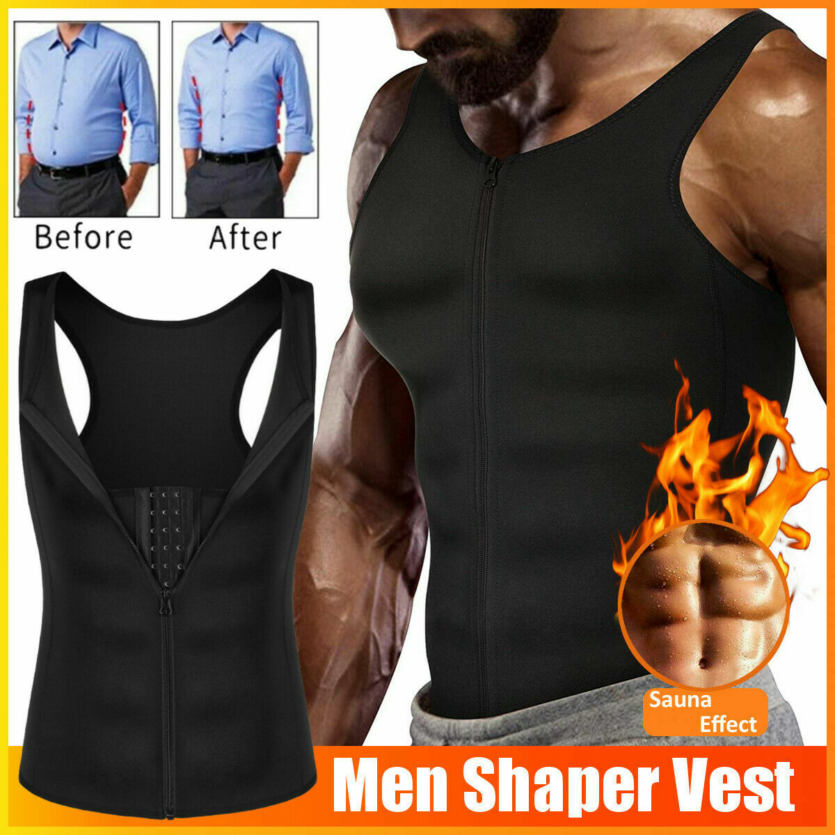 Men Neoprene Body Shaper Sweat Sauna Hot Vest Fat Burner Waist Trainer Shapewear