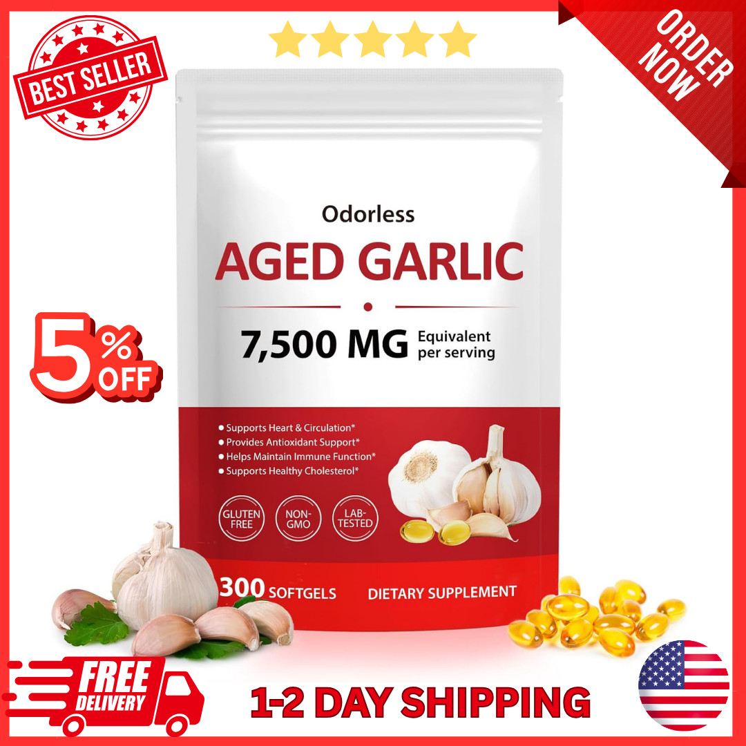 Odorless Garlic 7500Mg per Servings, 300 Softgels | 2 Years Aged Garlic Extra…