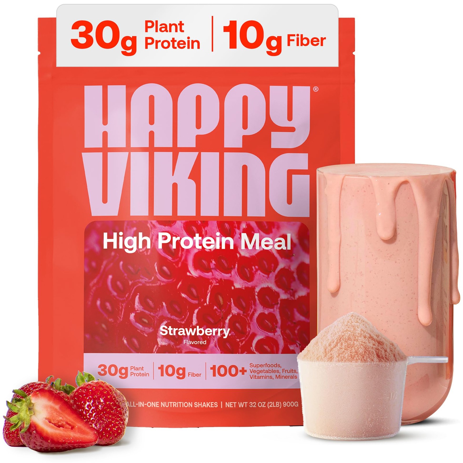 Happy Viking PlantBased Protein Powder +100 Superfoods Strawberry Meal Replac…
