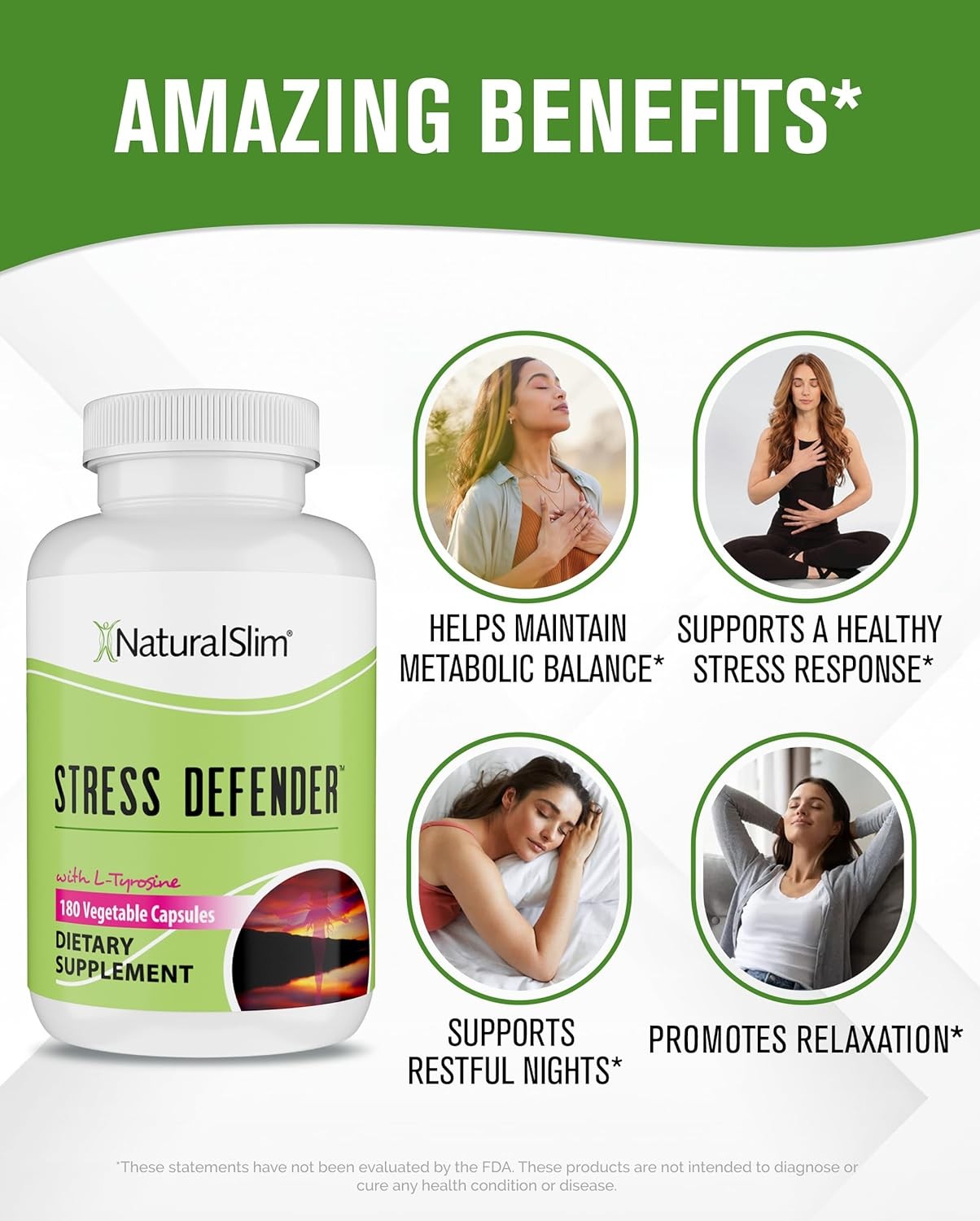 Naturalslim Stress Relief B5 Pantothenic Acid & L Tyrosine180 Capsules EXP:06/28
