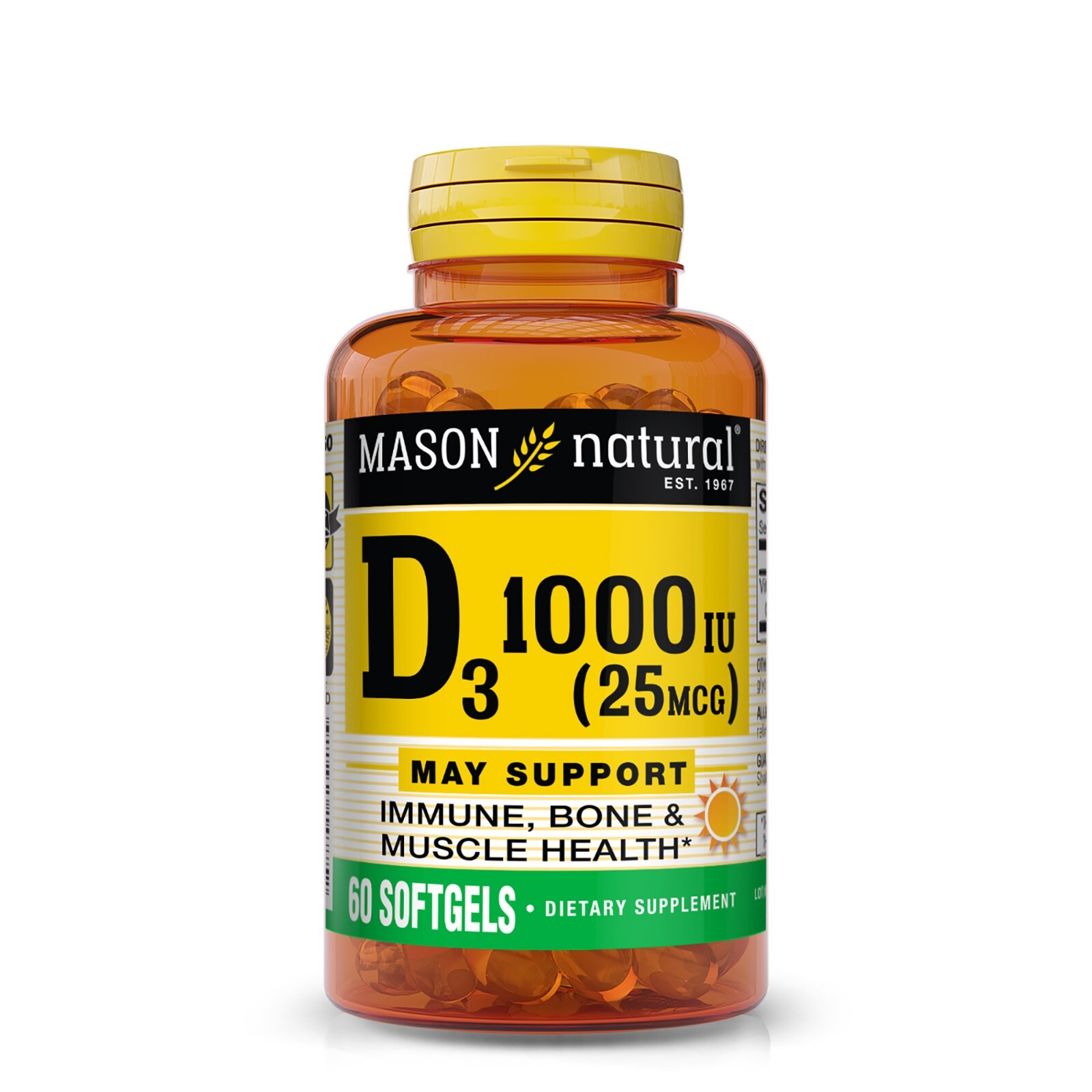 3 Pack Mason Natural Vitamin D3 25 mcg (1000 IU)*07/2027* 3 x 60 = 180 Softgels