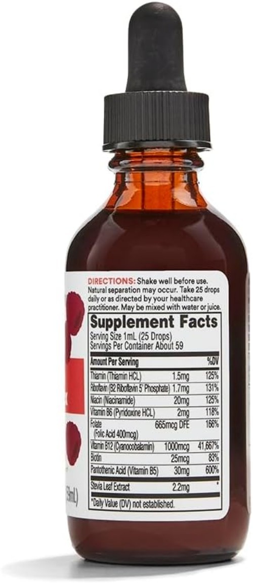 Super B-12 Liquid B-Complex Supplement – Raspberry Flavor, 2 Fl Oz