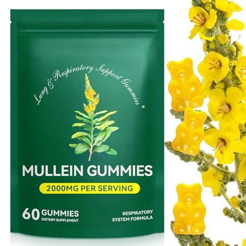 60 Count Mullein Gummies for Lung Cleanse, 2000mg Organic Mullein Leaf Extract f