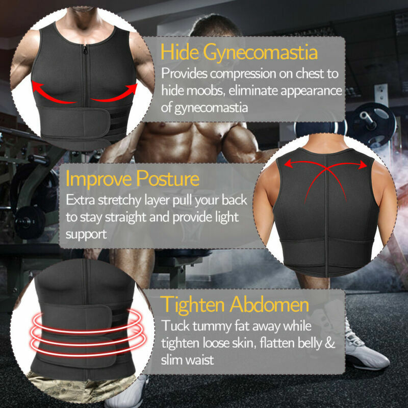 2022 New Men’s Compression T-Shirt Waist Trainer Body Shaper Fat Burn Sauna Suit