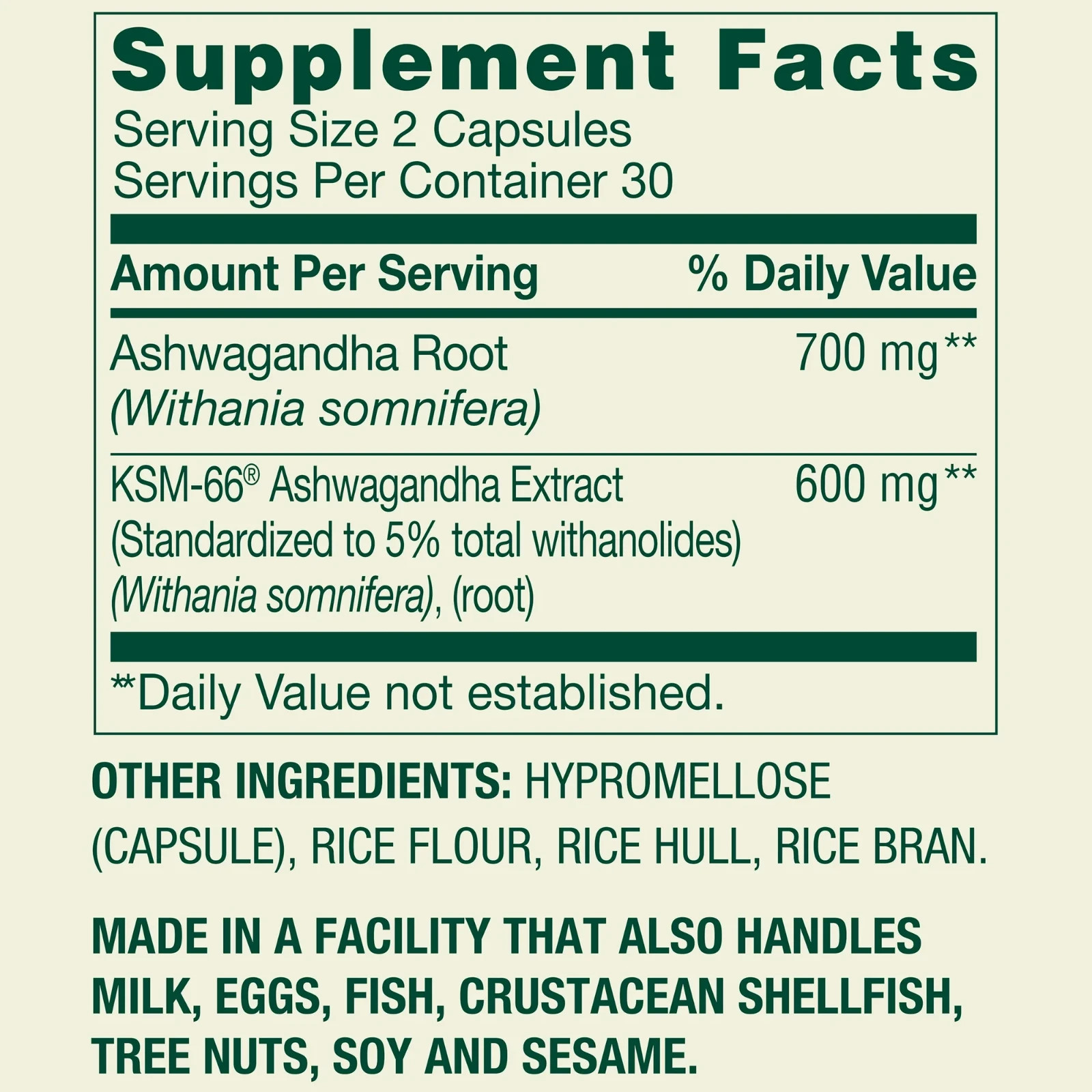 Spring Valley Extra Strength Ashwagandha 1300 mg, 60 Vegetarian Capsules