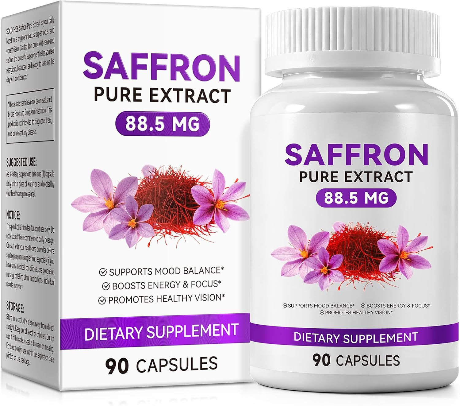 Saffron Supplements, 3 Month Supply, Pure 88.5Mg Saffron Extract for Women & Men