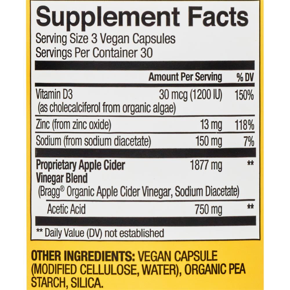 3Bottle Bragg Apple Cider Vinegar Immune & Weight Management Support 90 Capsules