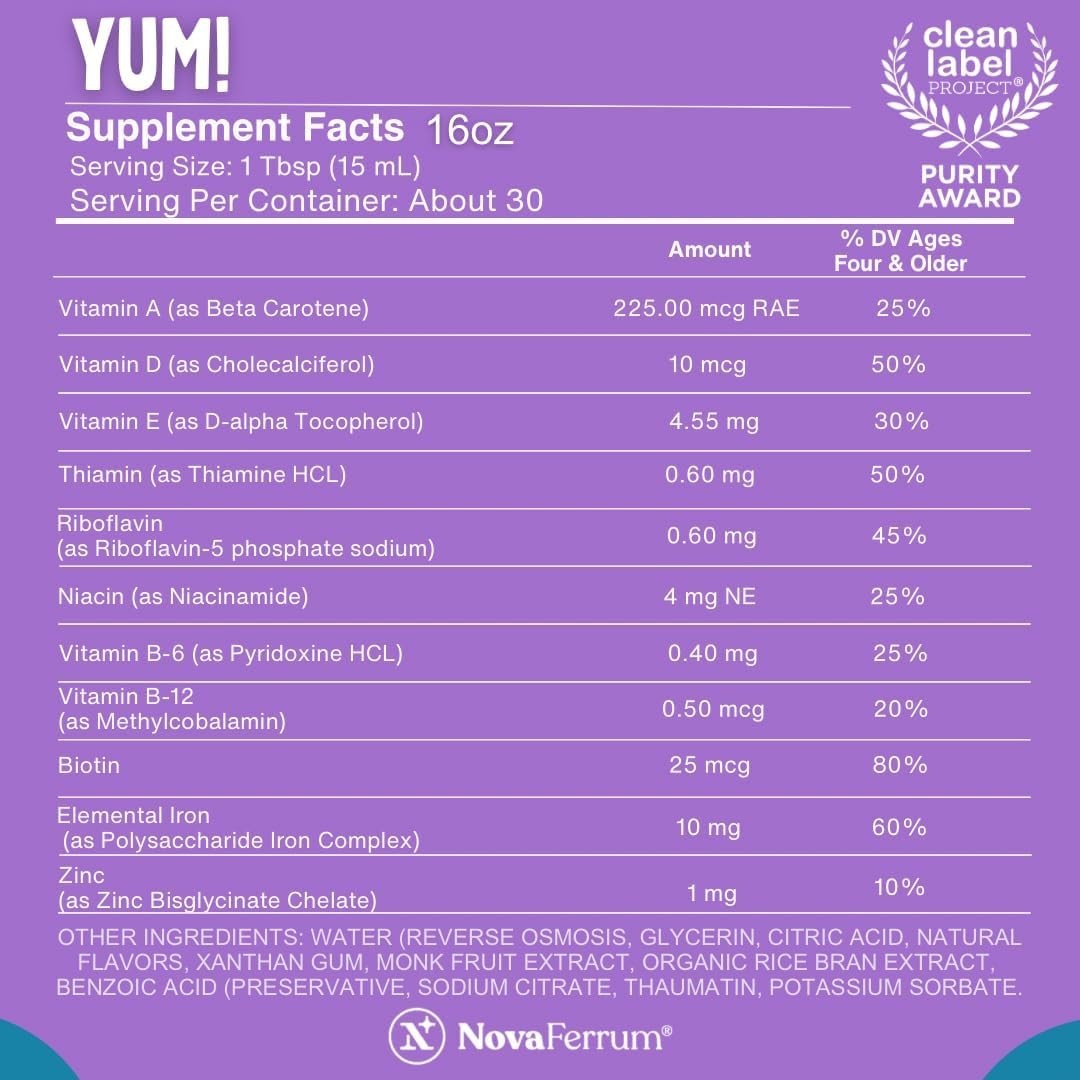 NovaFerrum Yum 16oz Multivitamin with Iron Ages 4+ Gluten Free Sugar Free