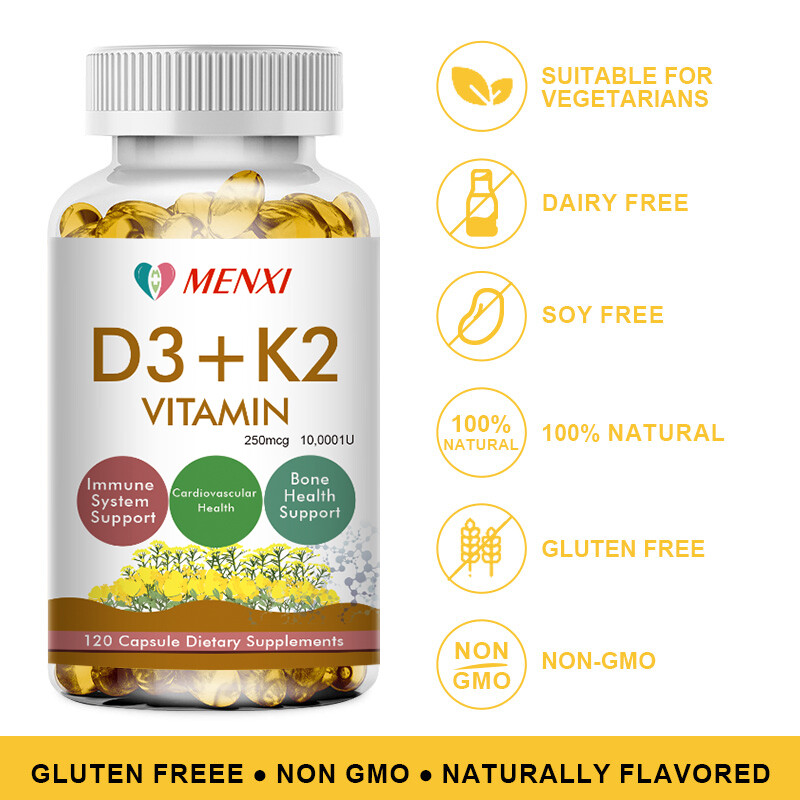 240 Vitamin D3+K2(MK-7)Capsules 250mcg For Immune&Bone Health 10,000IU 2 Bottles