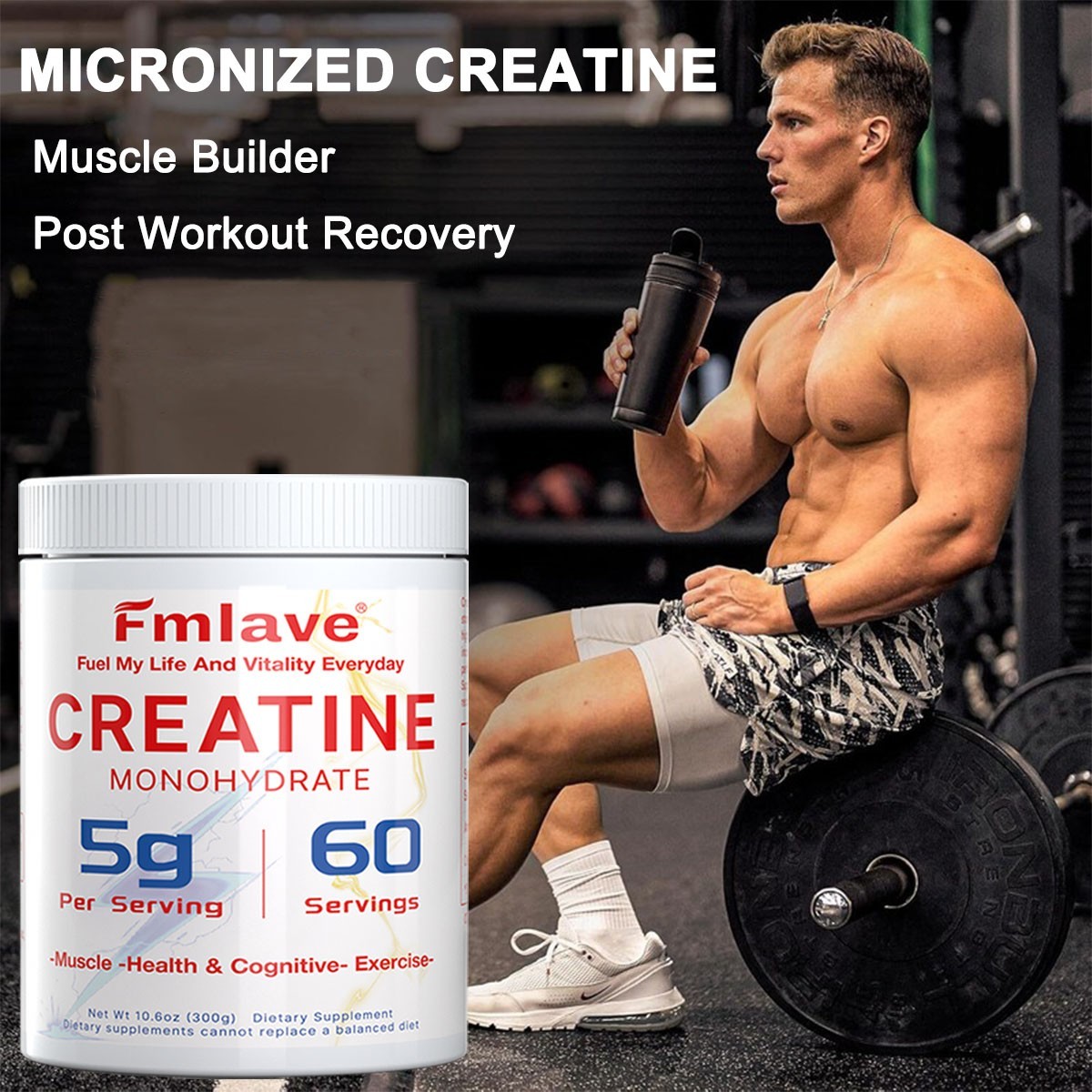 Unflavored CREATINE Monohydrate Powder Micronized For Men & Women 60 Servings