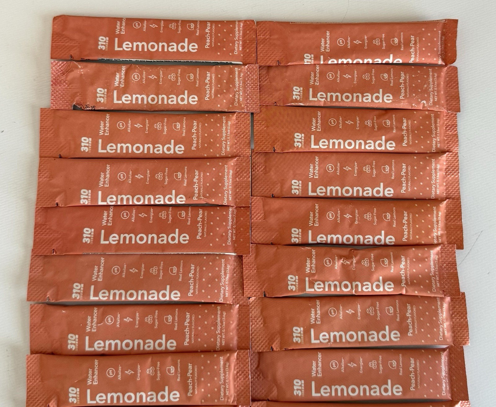 310 NUTRITION 16 PEACH-PEAR LEMONADES (NEW/SEALED PACKETS) EXP 10/2026