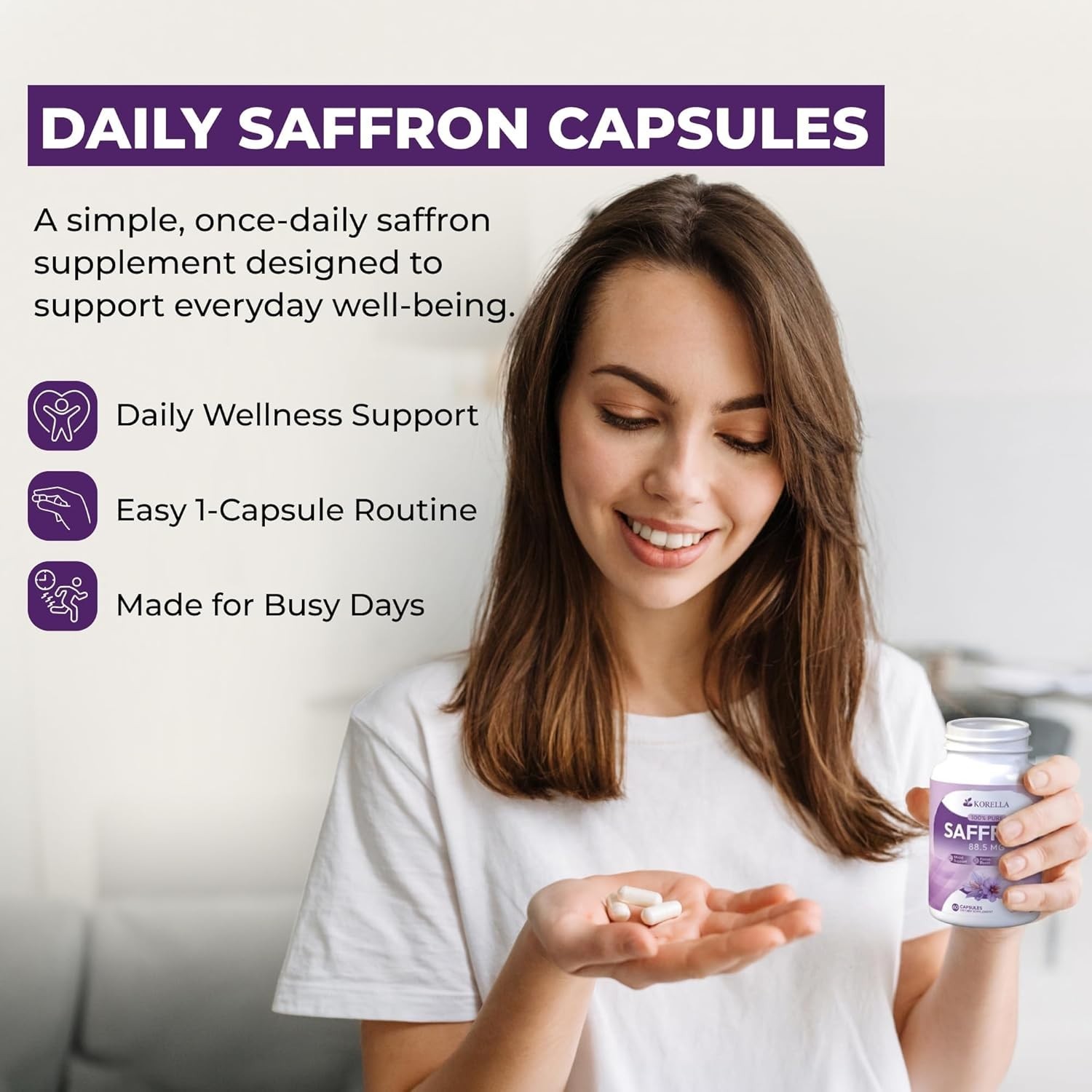 Korella Saffron Capsules 88.5mg Supplement 60ct Non-GMO Herbal Support