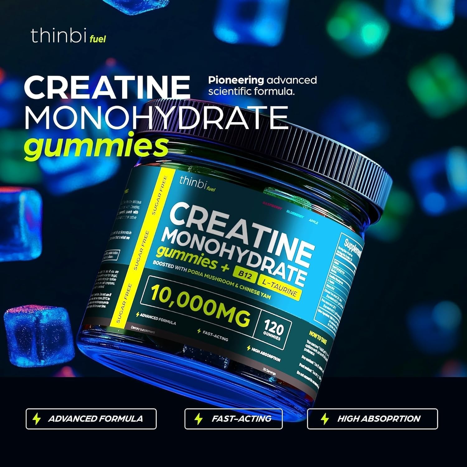 Thinbi Creatine Gummies Monohydrate Complex for Men&Women -120 Gummies Advanced