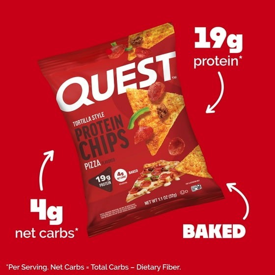 Quest Tortilla Style Protein Chips, 19g Protein,Pizza Flavor,1.1oz Bags,4 ct