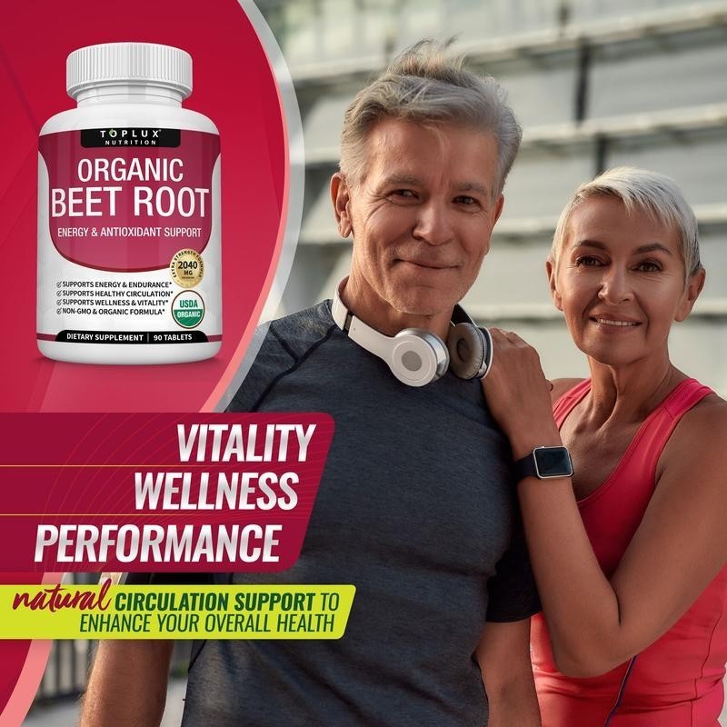 2 BOTTLES–NEW TopLux Organic Beet Root 2040mg––Energy Circulation & Antioxidant