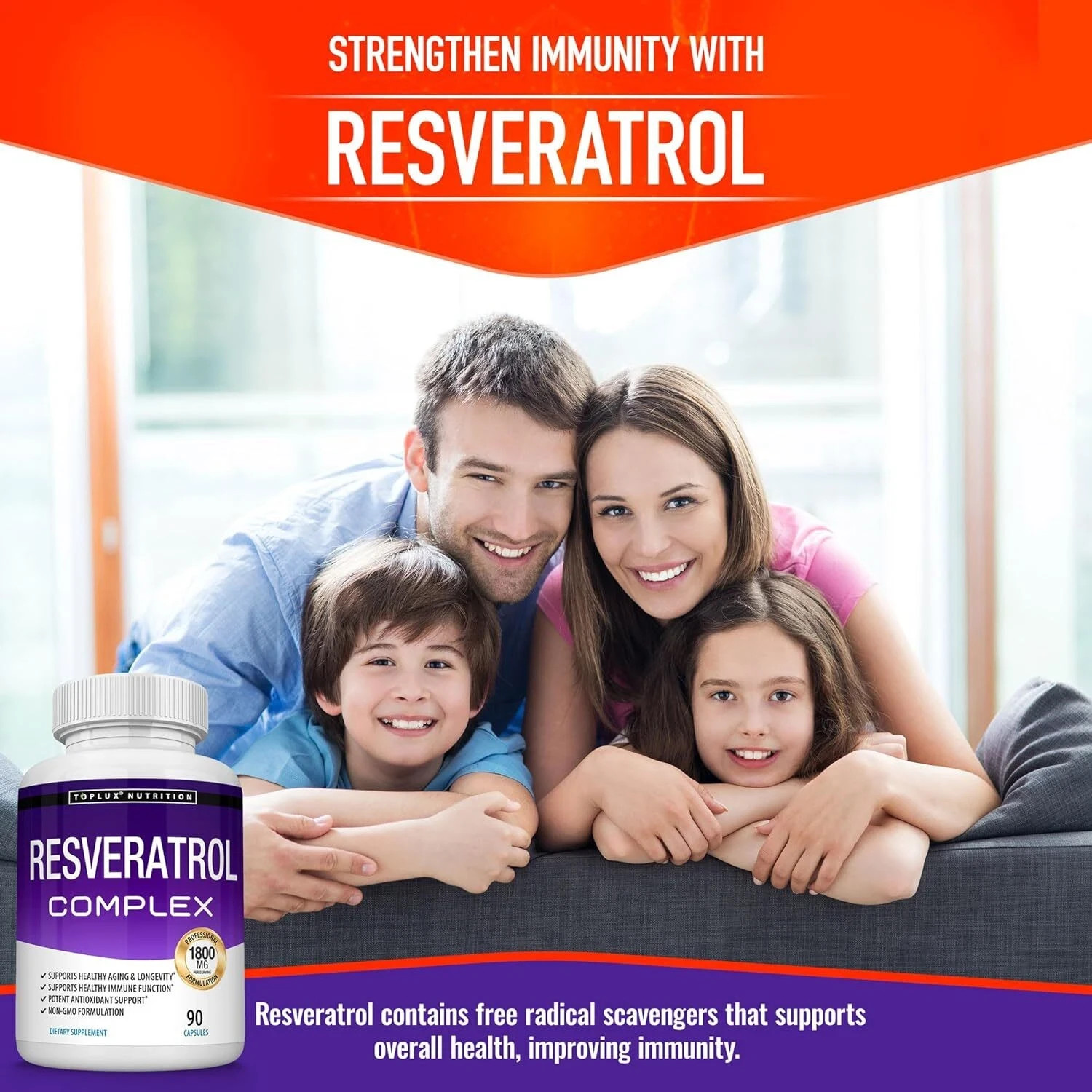 Resveratrol Supplement 1800 Mg Antioxidant Complex – Highly Potent Natural Trans