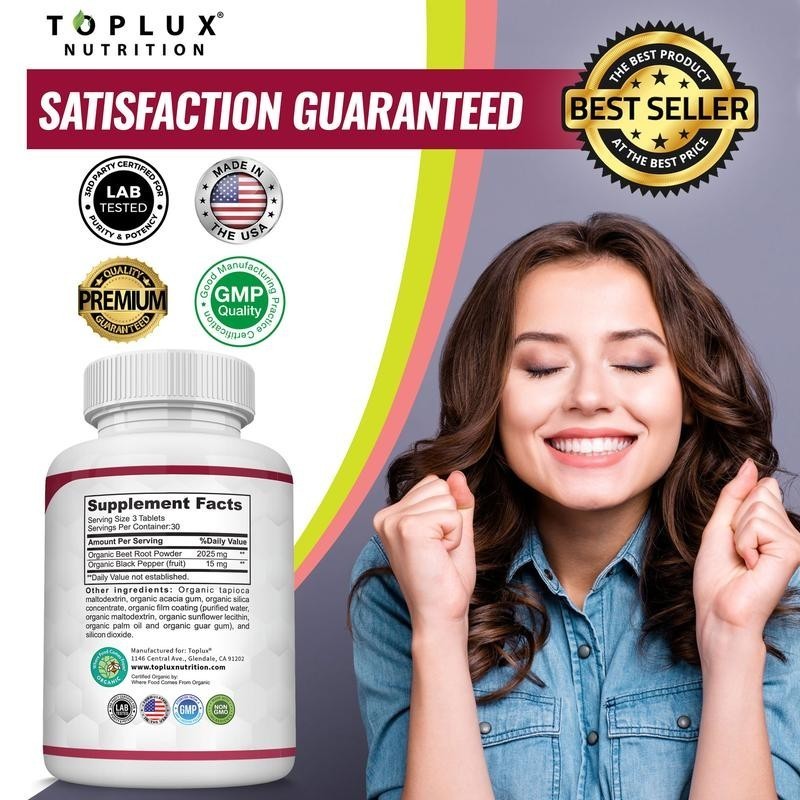 2 BOTTLES–NEW TopLux Organic Beet Root 2040mg––Energy Circulation & Antioxidant