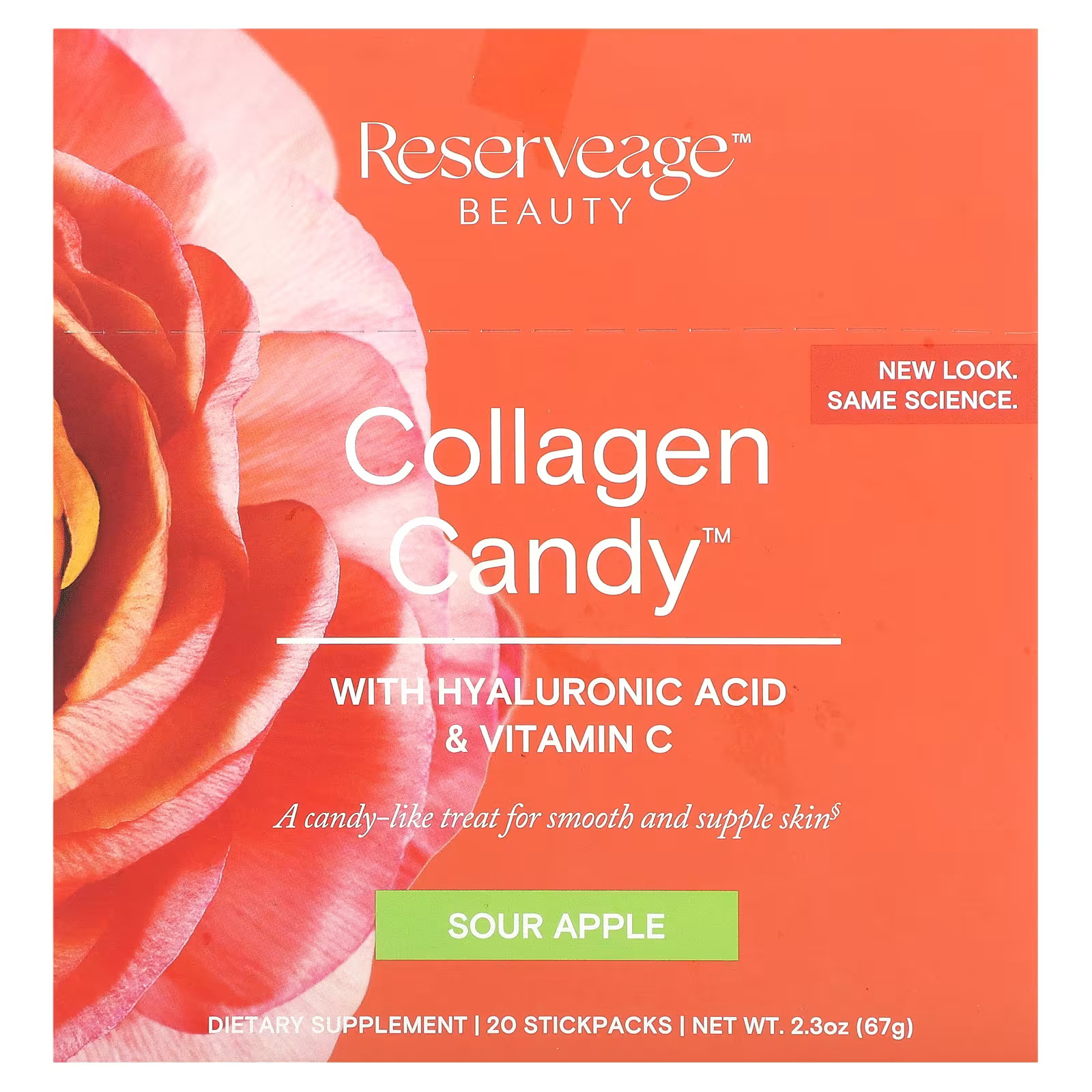 2 X Reserveage Nutrition, Collagen Candy, Sour Apple, 20 Stickpacks, 0.1 oz (3.3