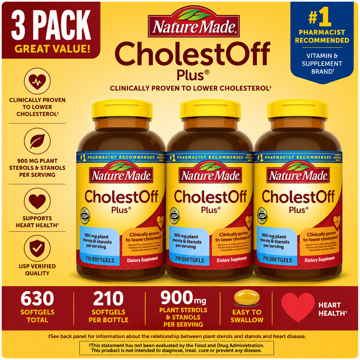 3-Pack Nature Made CholestOFF Plus, 210 Softgels