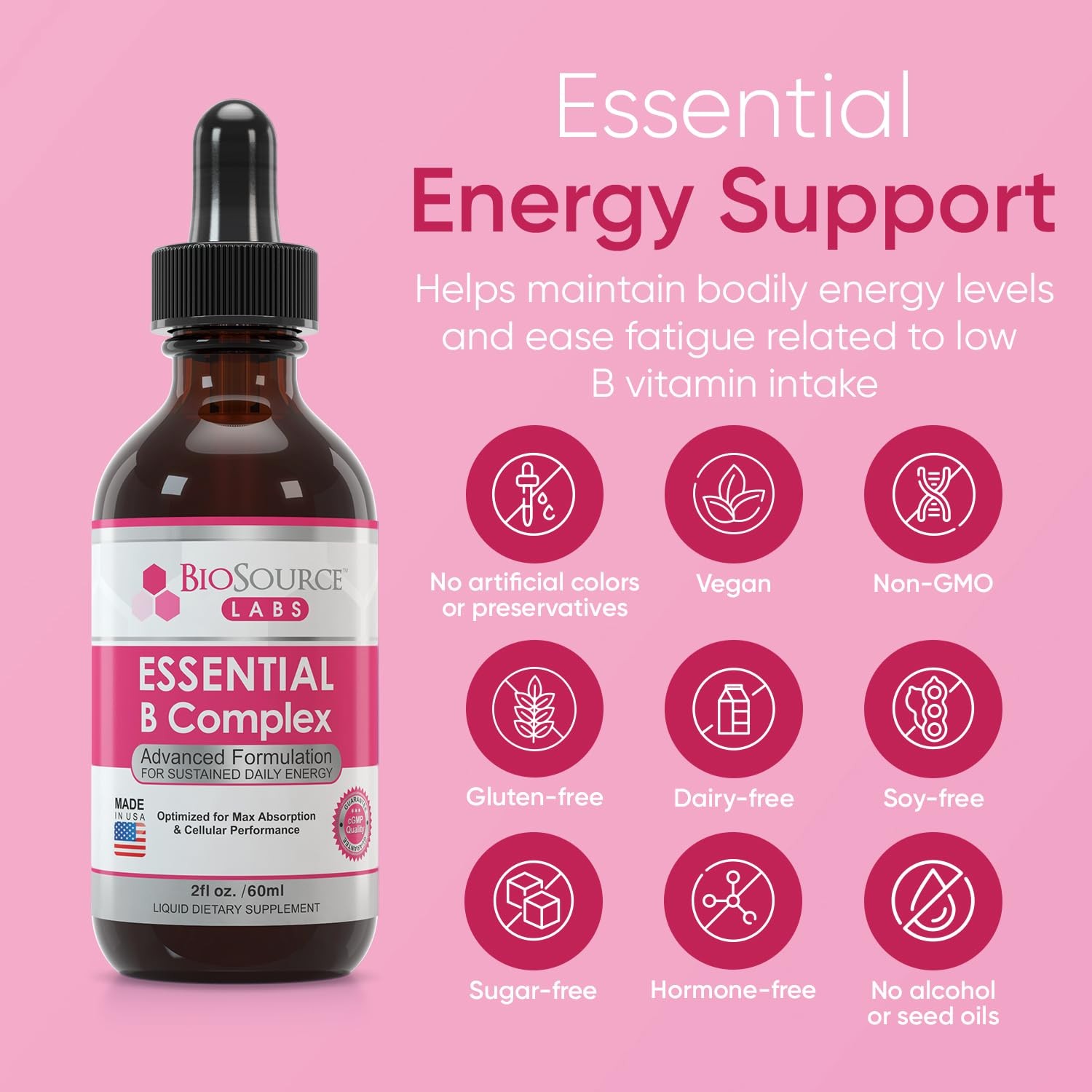 Biosource Labs Essential B Complex – Daily Vegan Vitamin B-Complex Sublingual