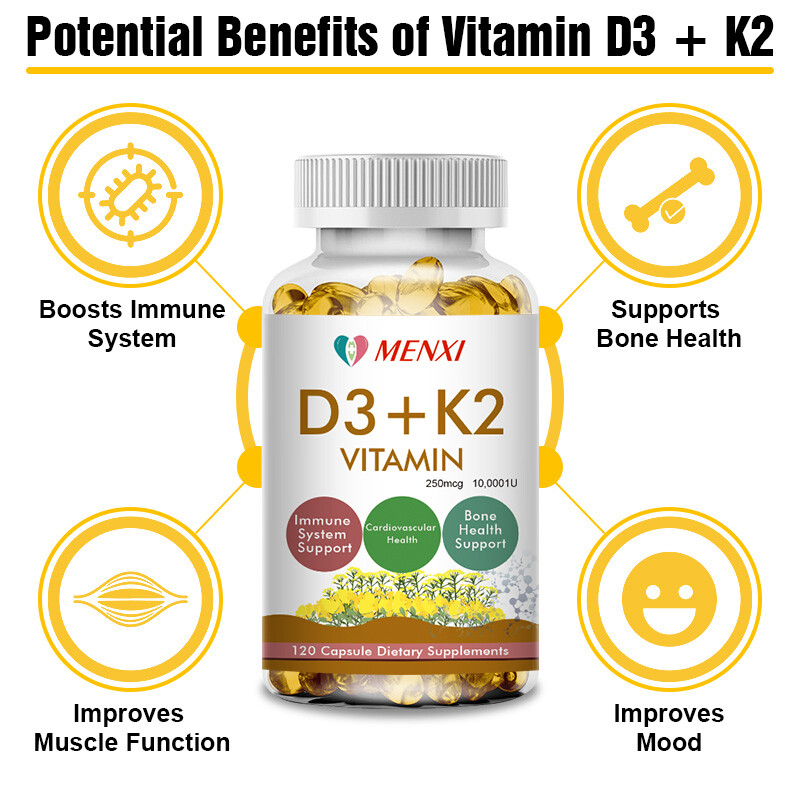 240 Vitamin D3+K2(MK-7)Capsules 250mcg For Immune&Bone Health 10,000IU 2 Bottles