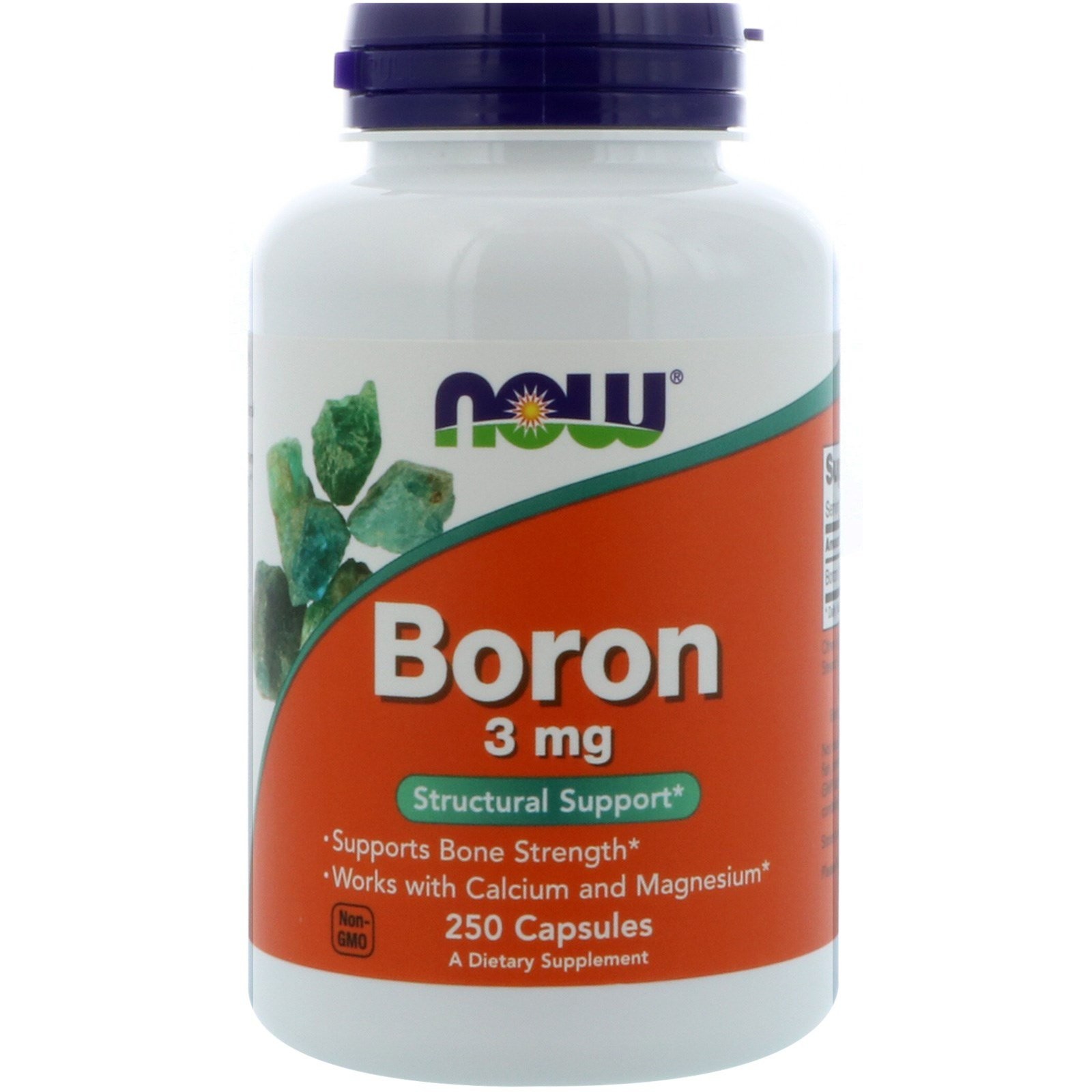 NOW Boron 3 mg (Bororganic Glycine), Structural Support*, 250 Veg Capsules