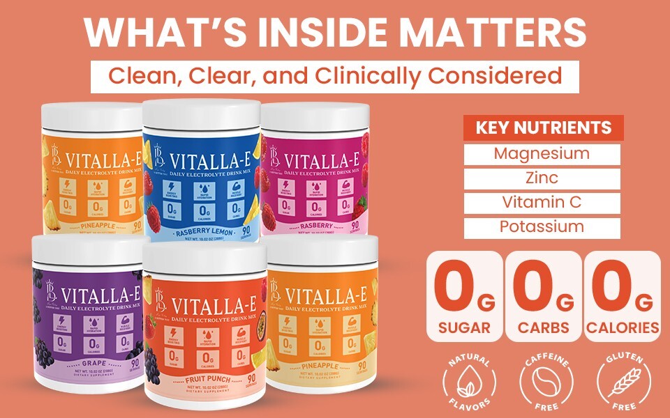 VITALLA-E Electrolyte Powder Drink Mix – 10.16 oz – Fruit Punch, 90 Servings