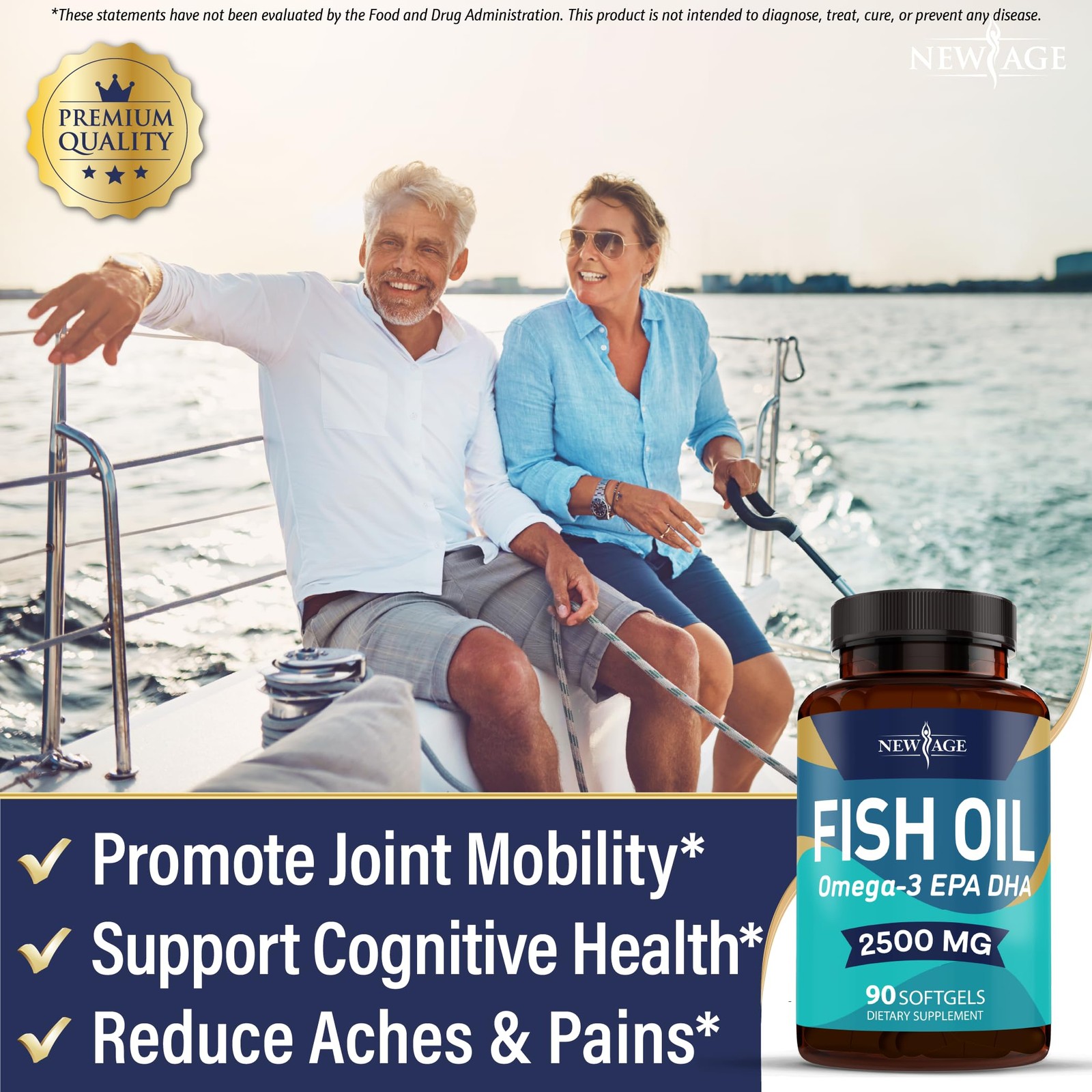 NEW AGE Omega 3 Fish Oil 2500mg Supplement Non GMO – 90 Count (Pack of 2)