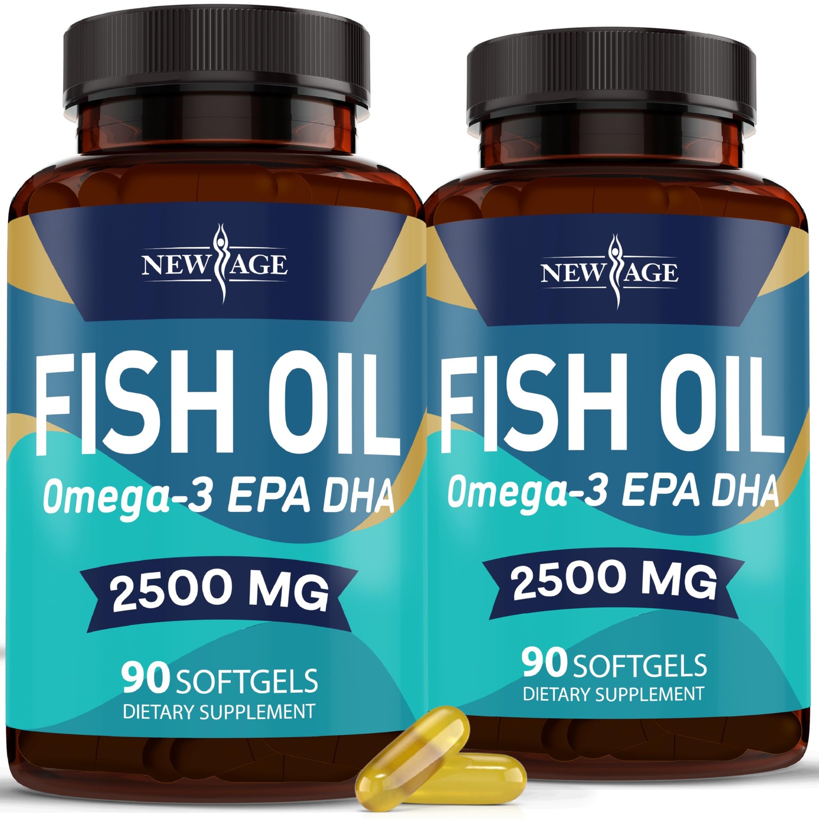 NEW AGE Omega 3 Fish Oil 2500mg Supplement Non GMO – 90 Count (Pack of 2)