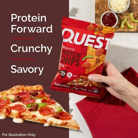 Quest Tortilla Style Protein Chips, 19g Protein,Pizza Flavor,1.1oz Bags,4 ct