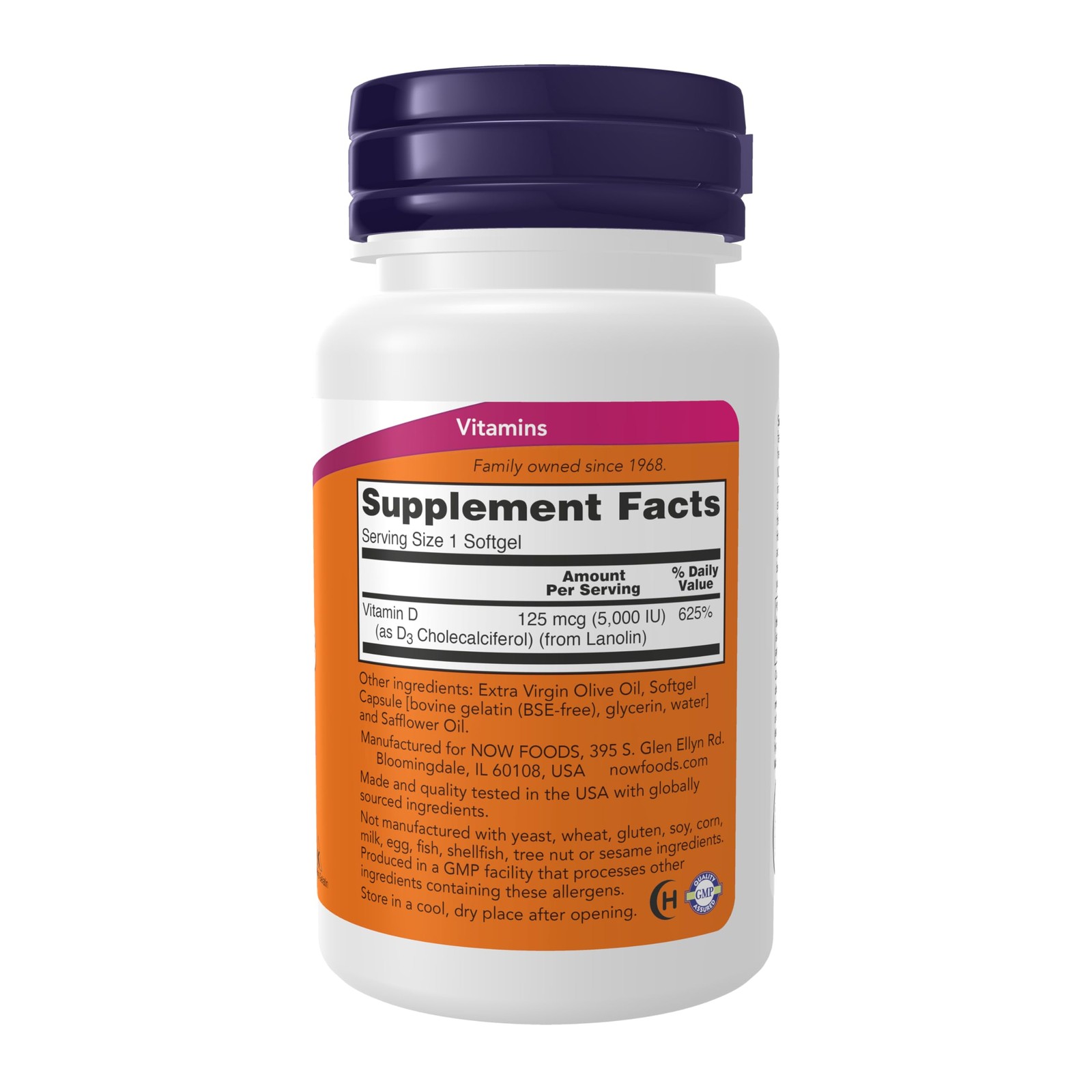 NOW Foods Supplements, Vitamin D-3 5,000 120 Count (Pack of 1), Yellow/Green