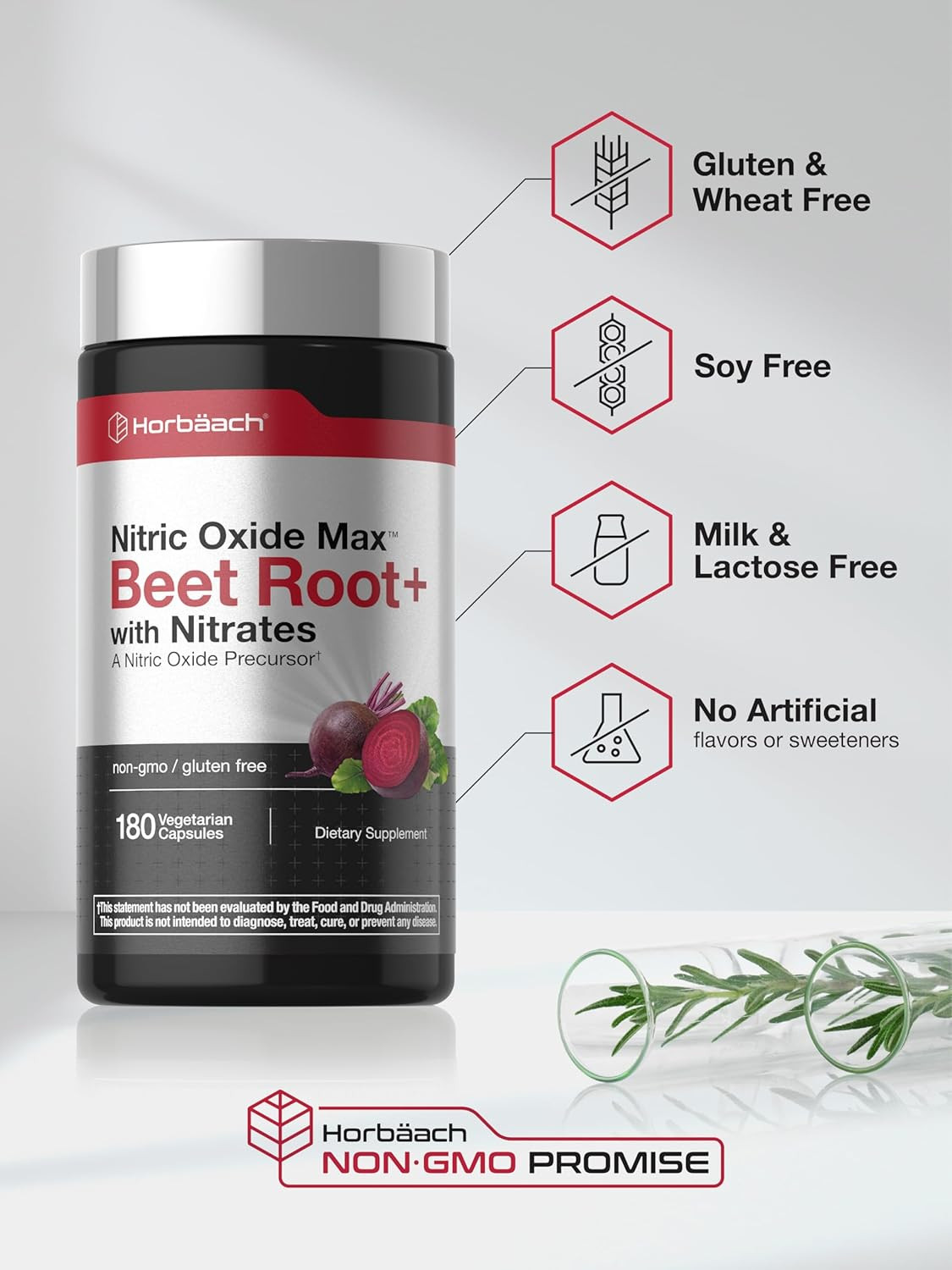 Nitric Oxide Beet Root Capsules | With Nitrates | 180 Count | by Horbaach