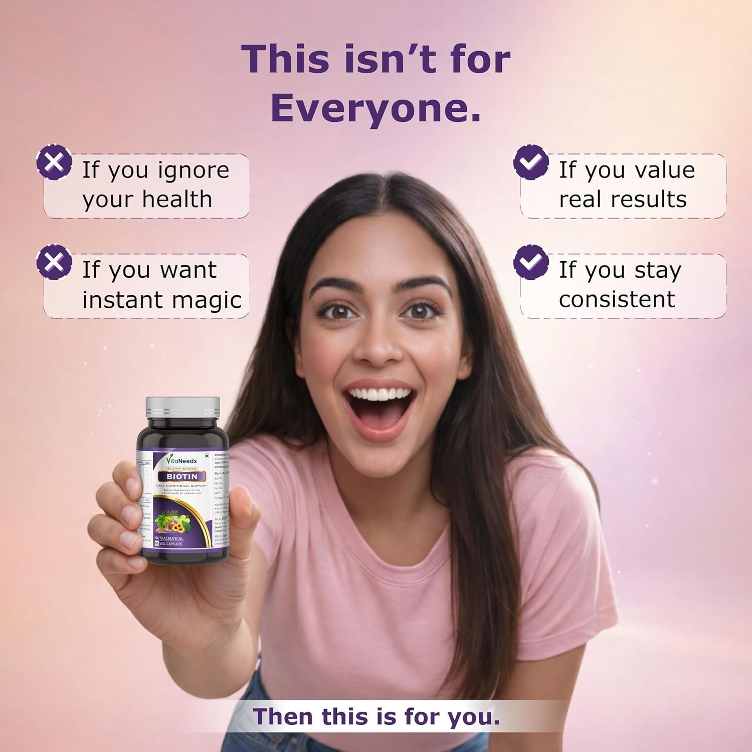 5 Pack VITA.NEEDS Biotin 60 Veg Caps Plant Based