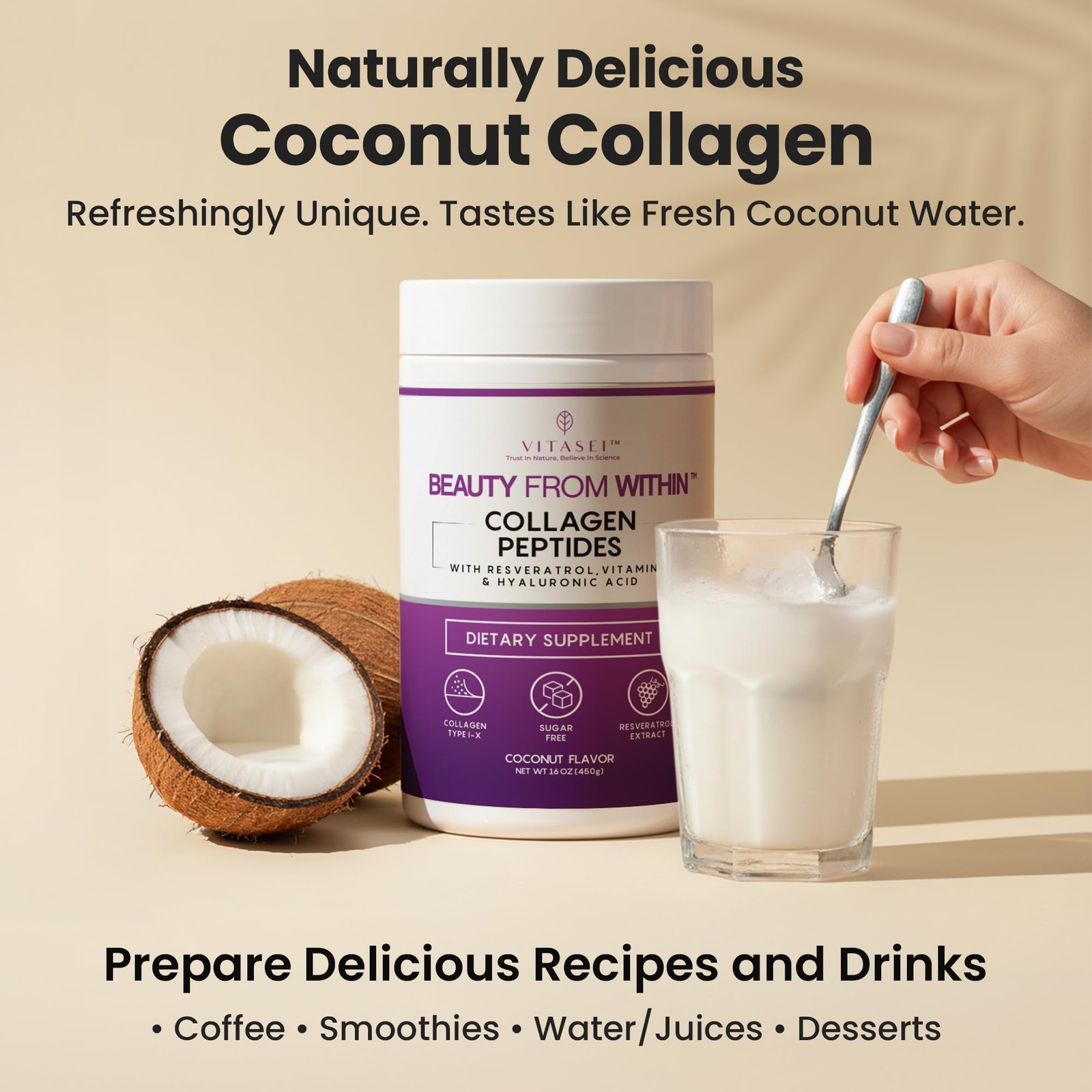VITASEI Collagen Peptides Powder – Hydrolyzed Collagen with Resveratrol, Vita…